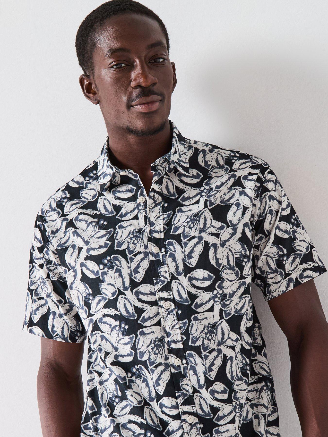 Image 4 of 4 of Jack & Jones Joshua Split Aop Short Sleeve Shirt - Black/White