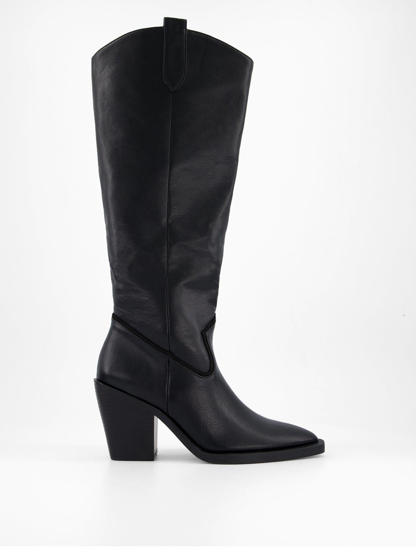 Image 2 of 6 of The Very Collection Polished Knee Western Boot - Black