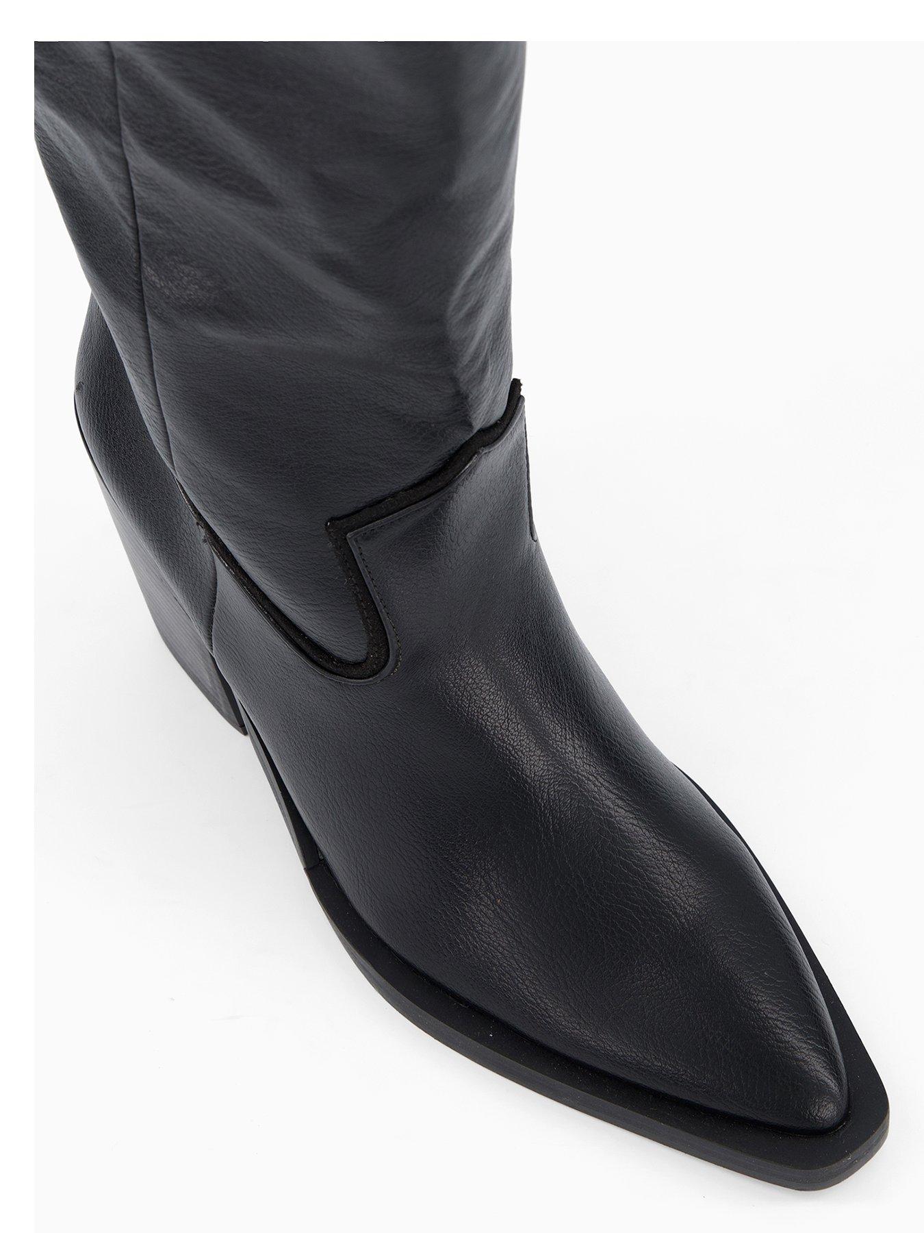 Image 4 of 6 of The Very Collection Polished Knee Western Boot - Black