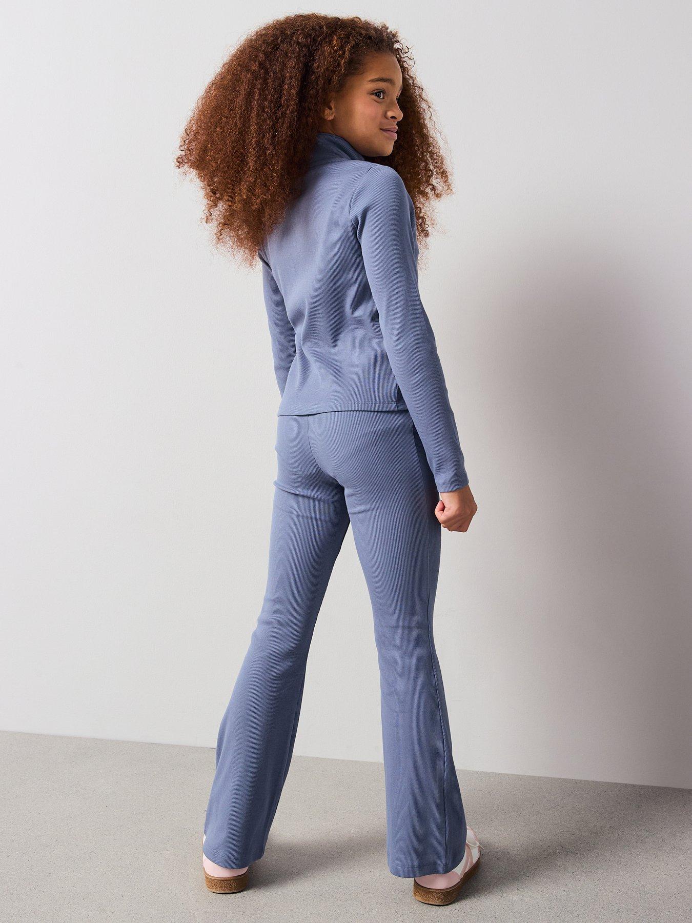 Image 2 of 5 of The Very Collection Girls Rib Zip Up Set With Flare Leggings - Blue