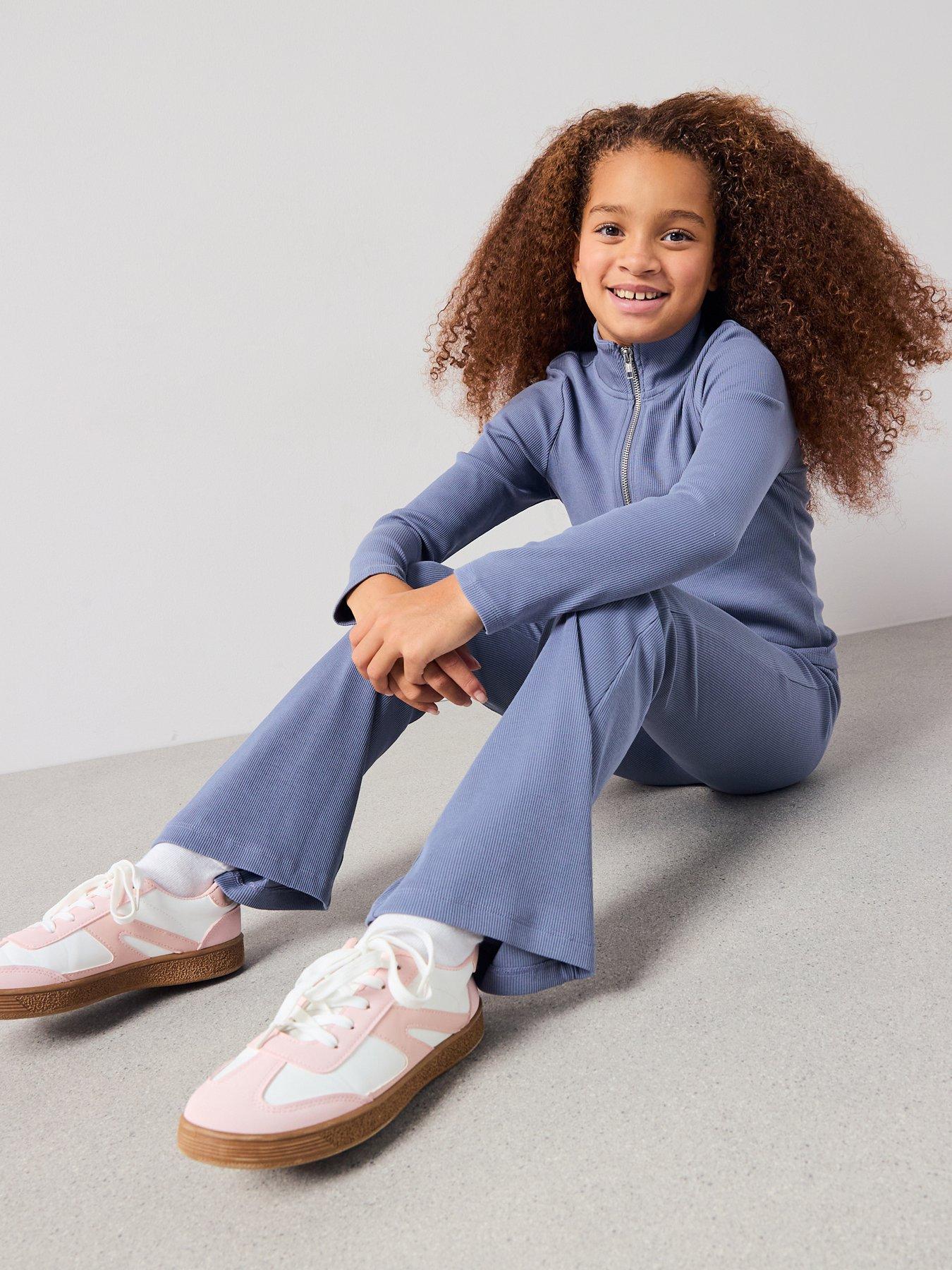 Image 3 of 5 of The Very Collection Girls Rib Zip Up Set With Flare Leggings - Blue