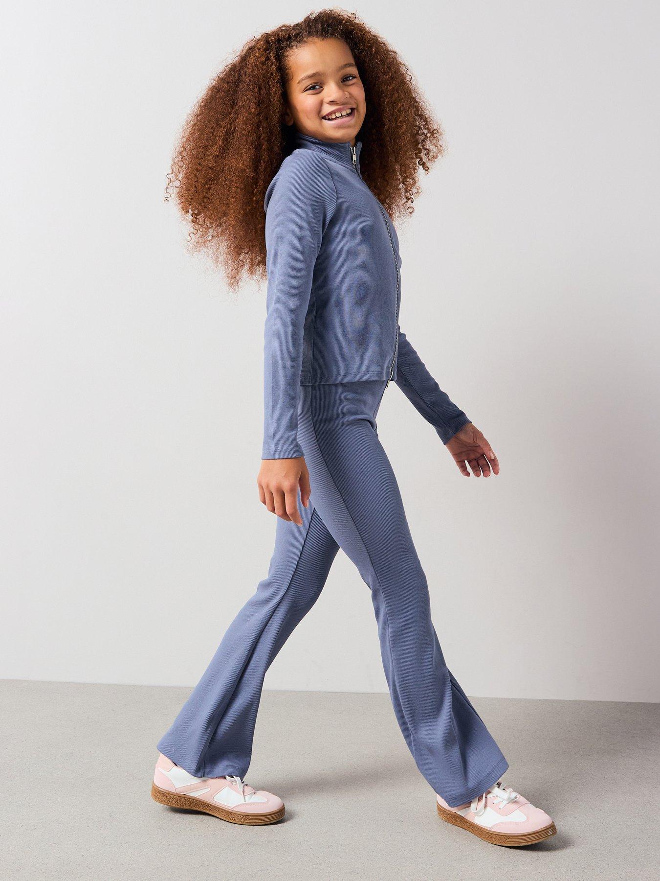 Image 4 of 5 of The Very Collection Girls Rib Zip Up Set With Flare Leggings - Blue