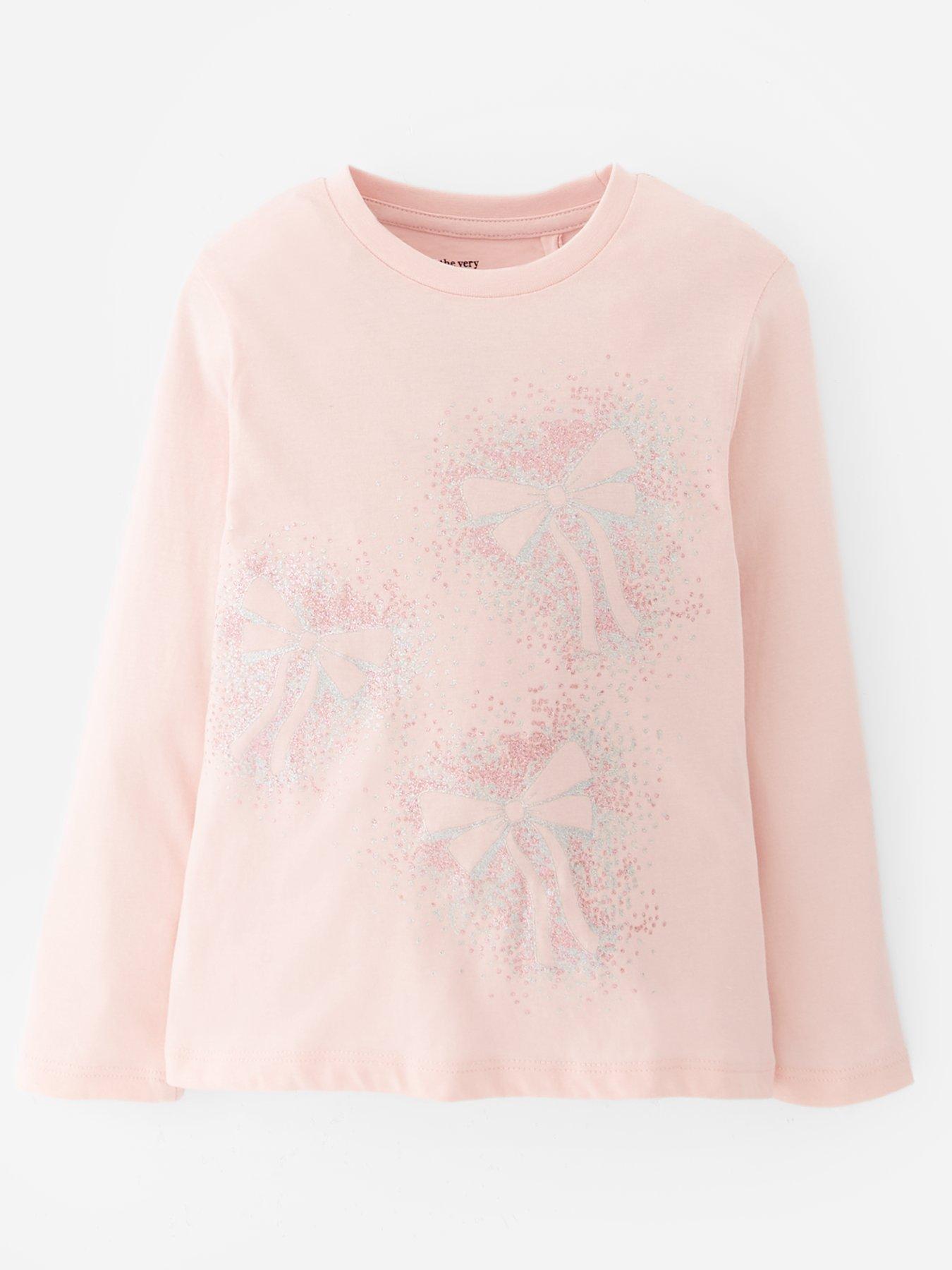 The Very Collection Girls Christmas Glitter Bow Long Sleeve Tshirt