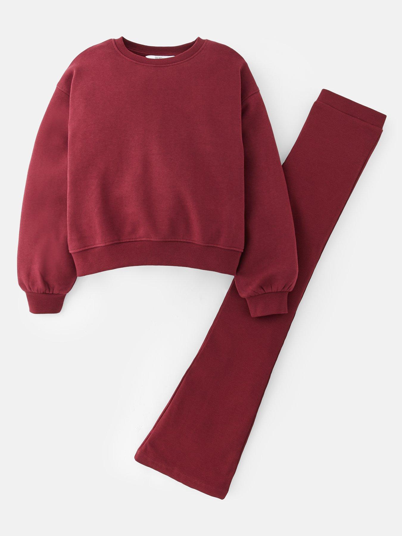 Image 1 of 4 of The Very Collection Girls Sweatshirt With Flare Legging - Burgundy/Red