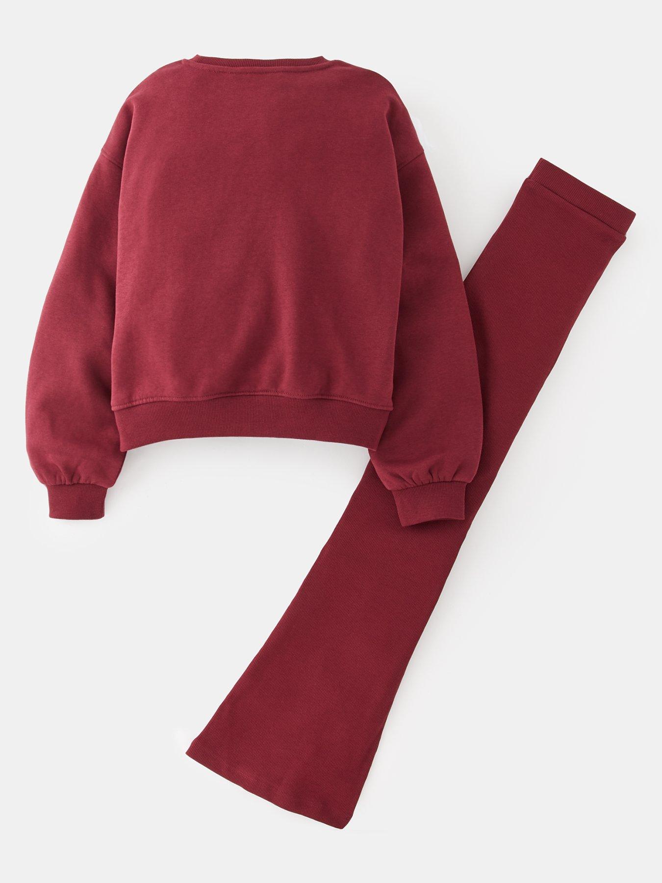 Image 2 of 4 of The Very Collection Girls Sweatshirt With Flare Legging - Burgundy/Red