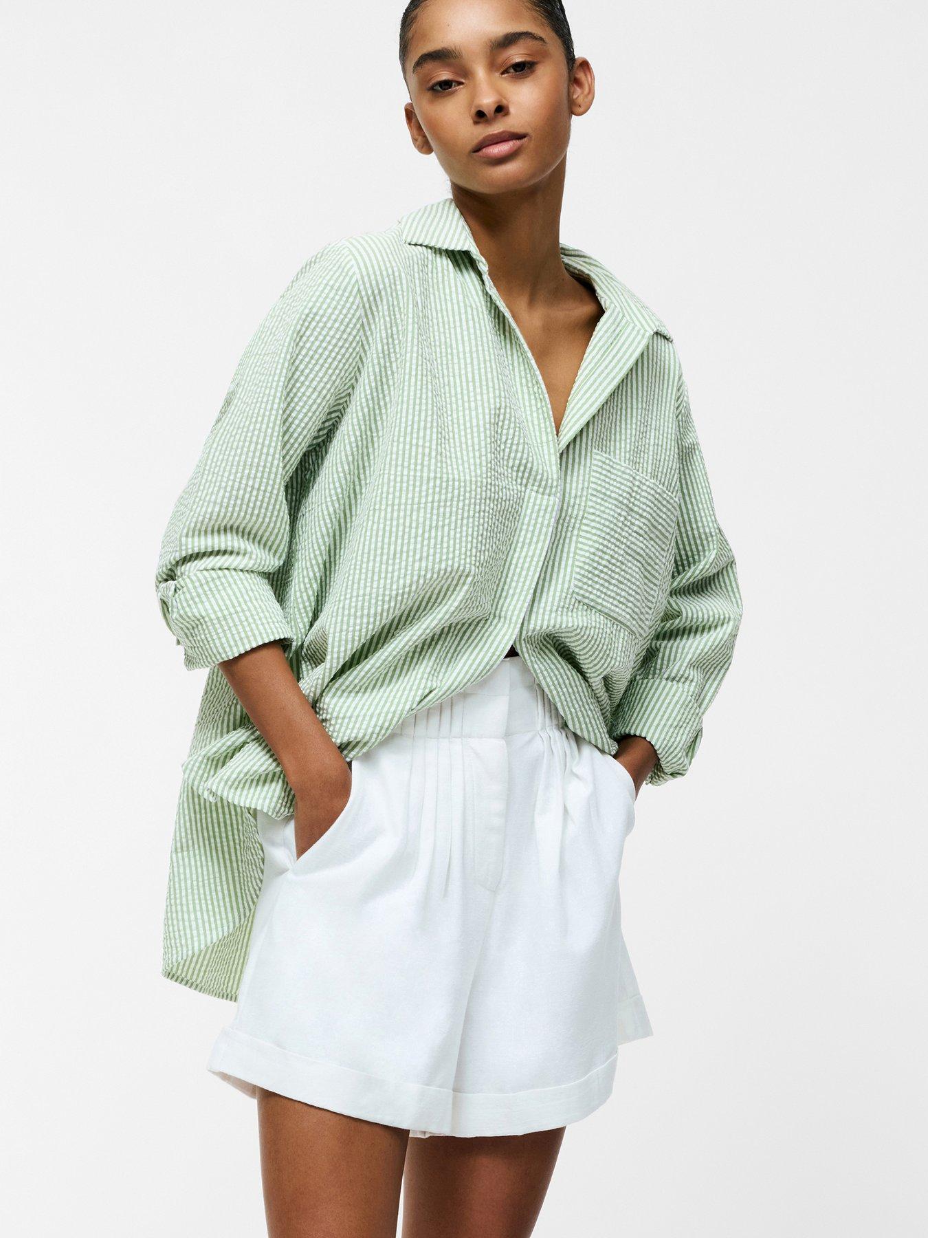 undefined Cotton Blend Ruffled Loose Pleated Shorts