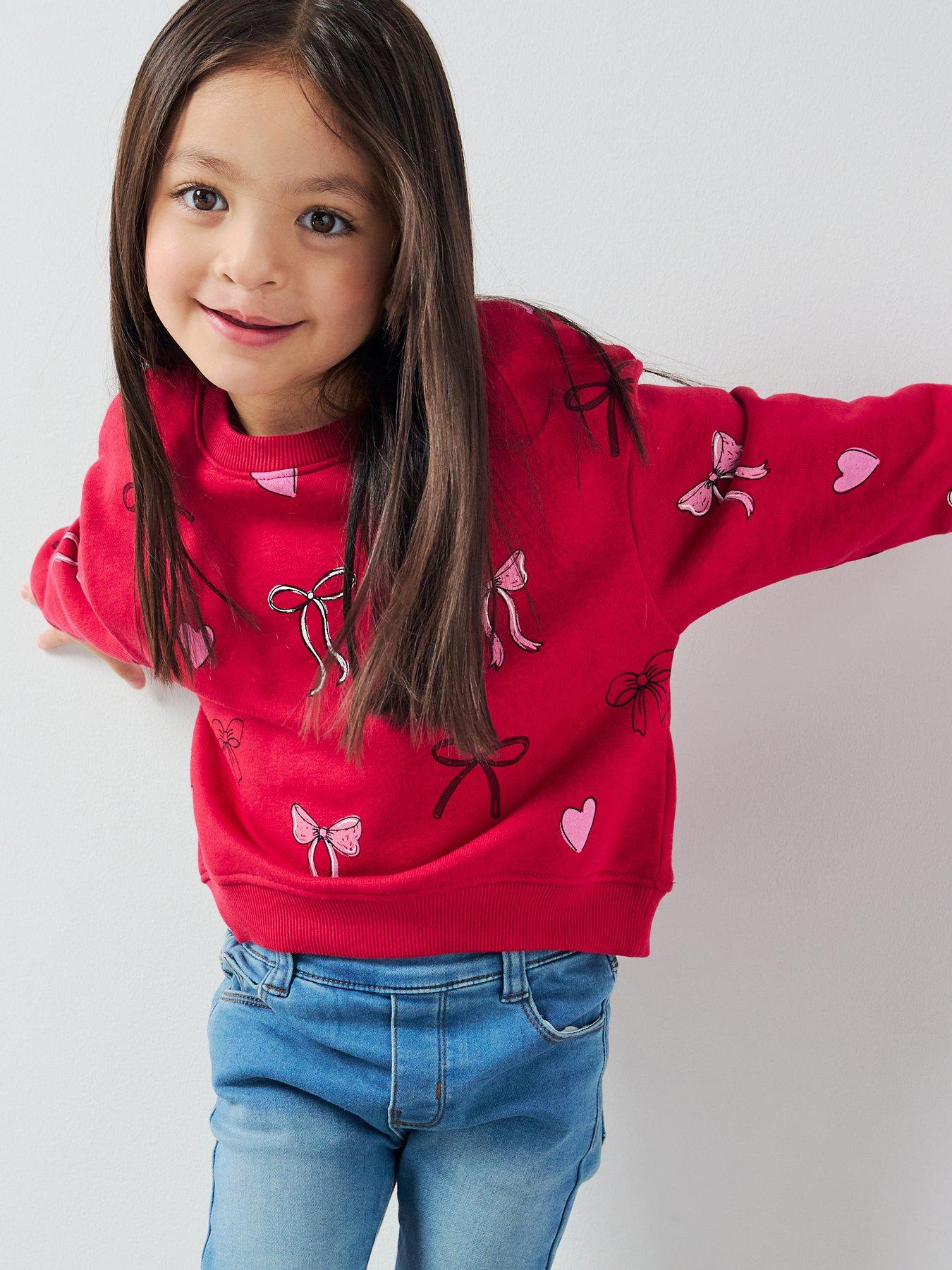 The Very Collection: Girls Bow And Heart Valentines Sweatshirt - Red