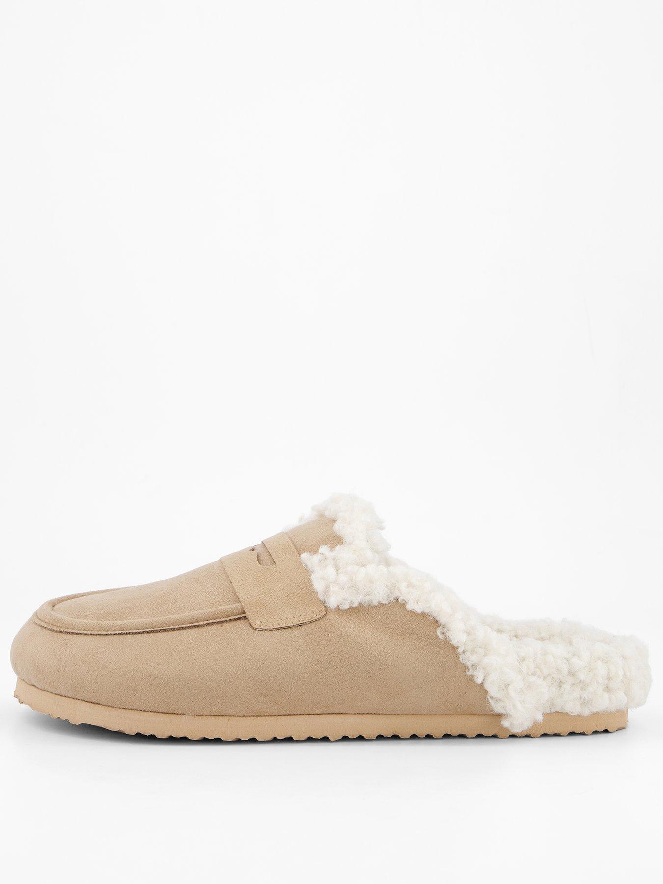 The Very Collection Faux Suede Mule Slipper With Borg Lining - Beige