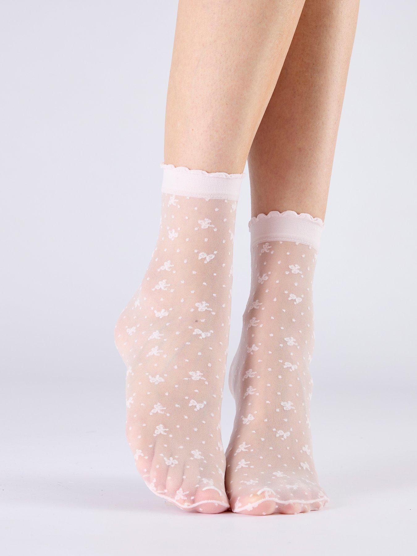 undefined Pretty Polly Bow Pattern Sheer Socks - Milky White