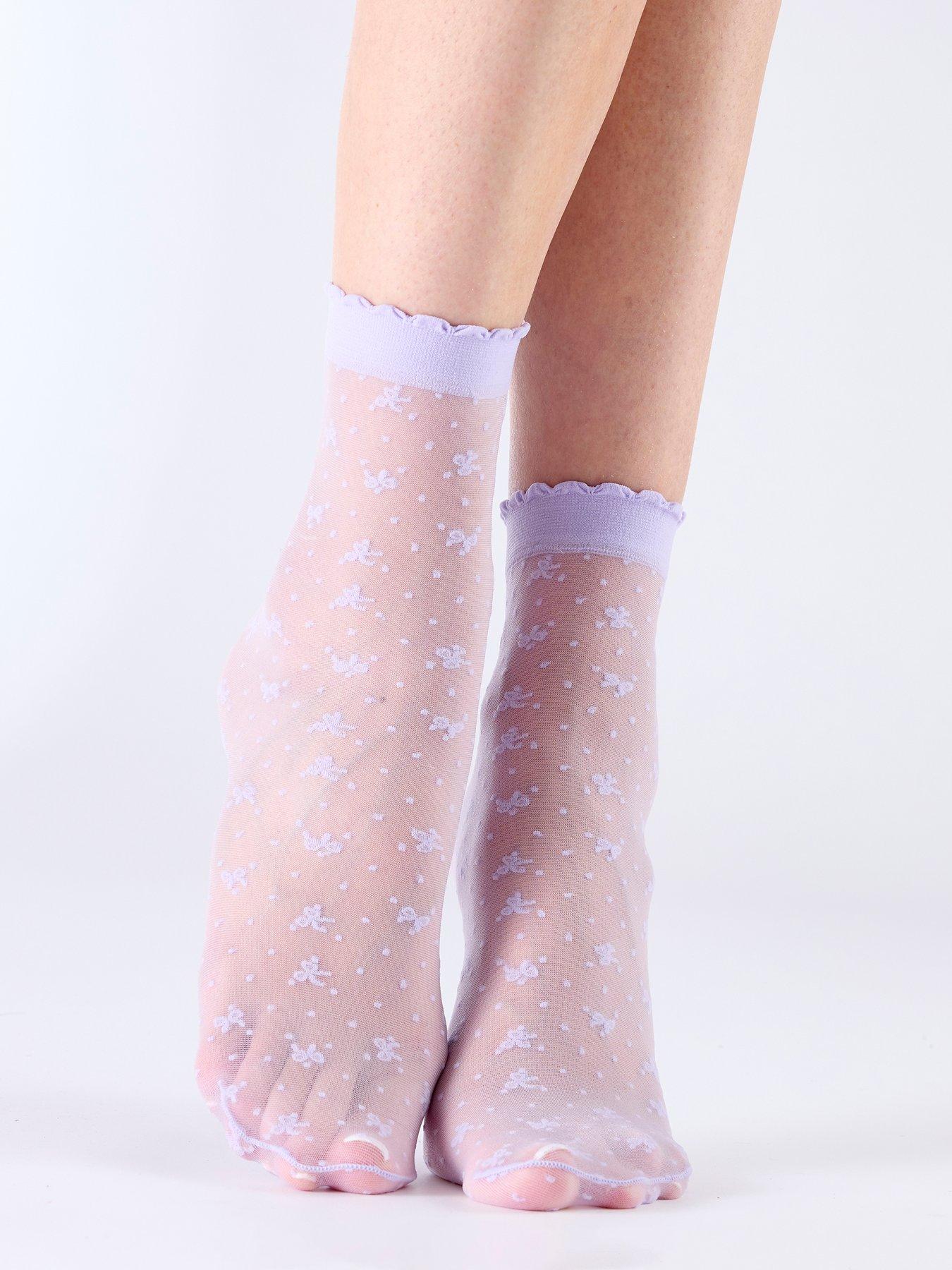 undefined Pretty Polly Bow Pattern Sheer Socks - Lavender
