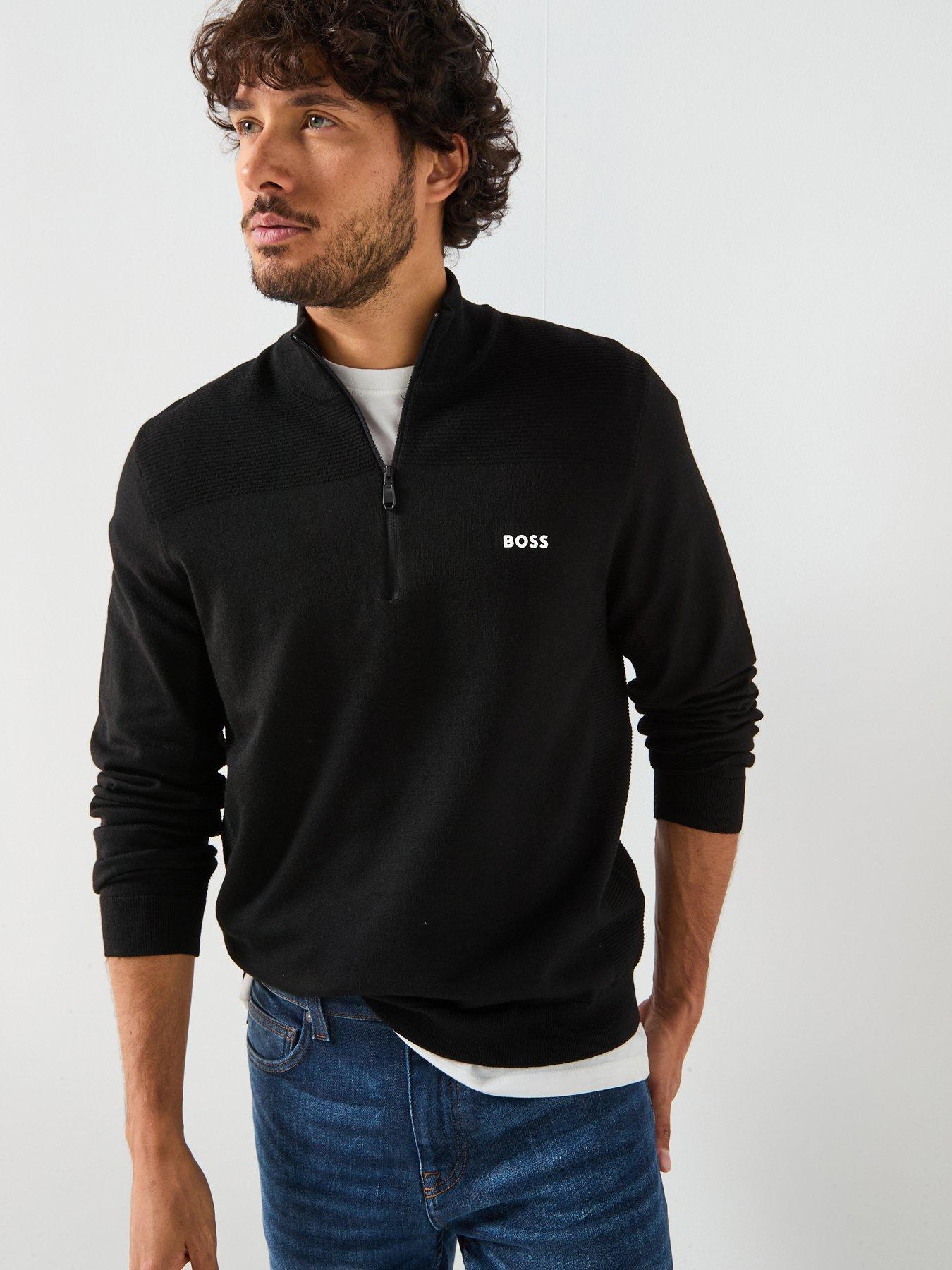 BOSS Momentum-x Merino Quarter Zip Knitted Jumper - Black