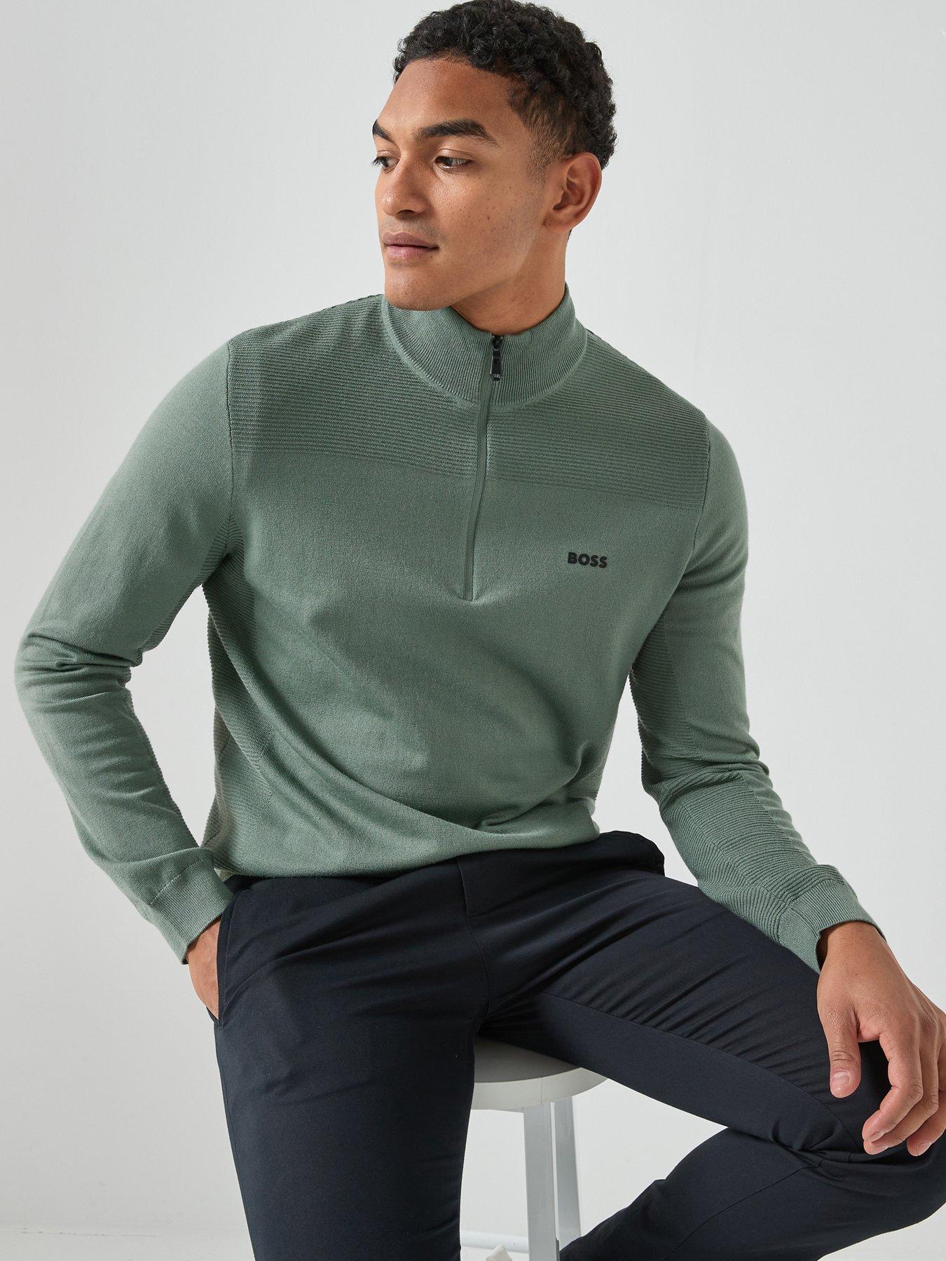 BOSS Momentum-X Merino Quarter Zip Knitted Jumper - Green