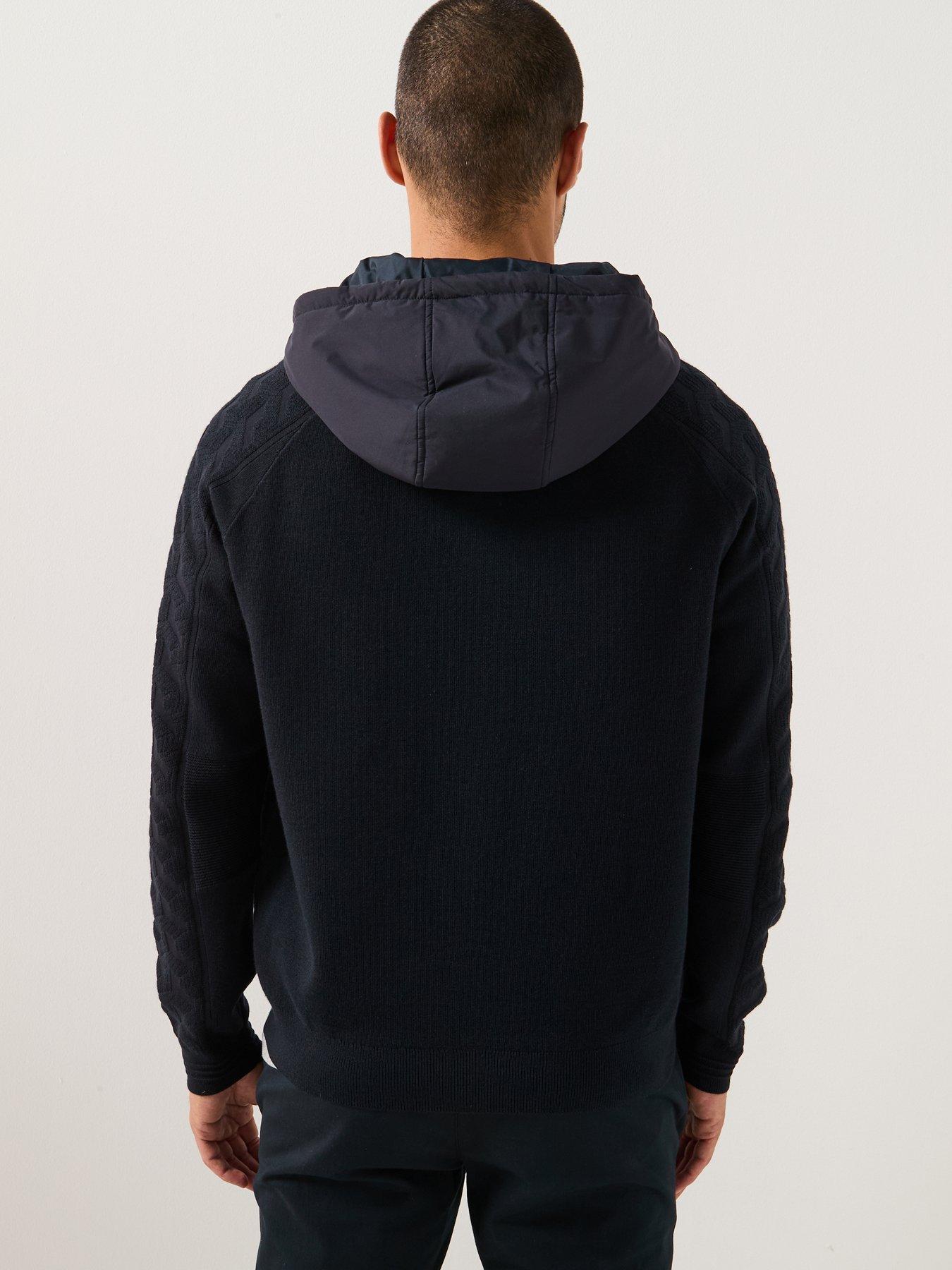 Image 2 of 5 of BOSS Mirror Hybrid Regular Fit Hooded Knitted Jacket&nbsp;- Navy
