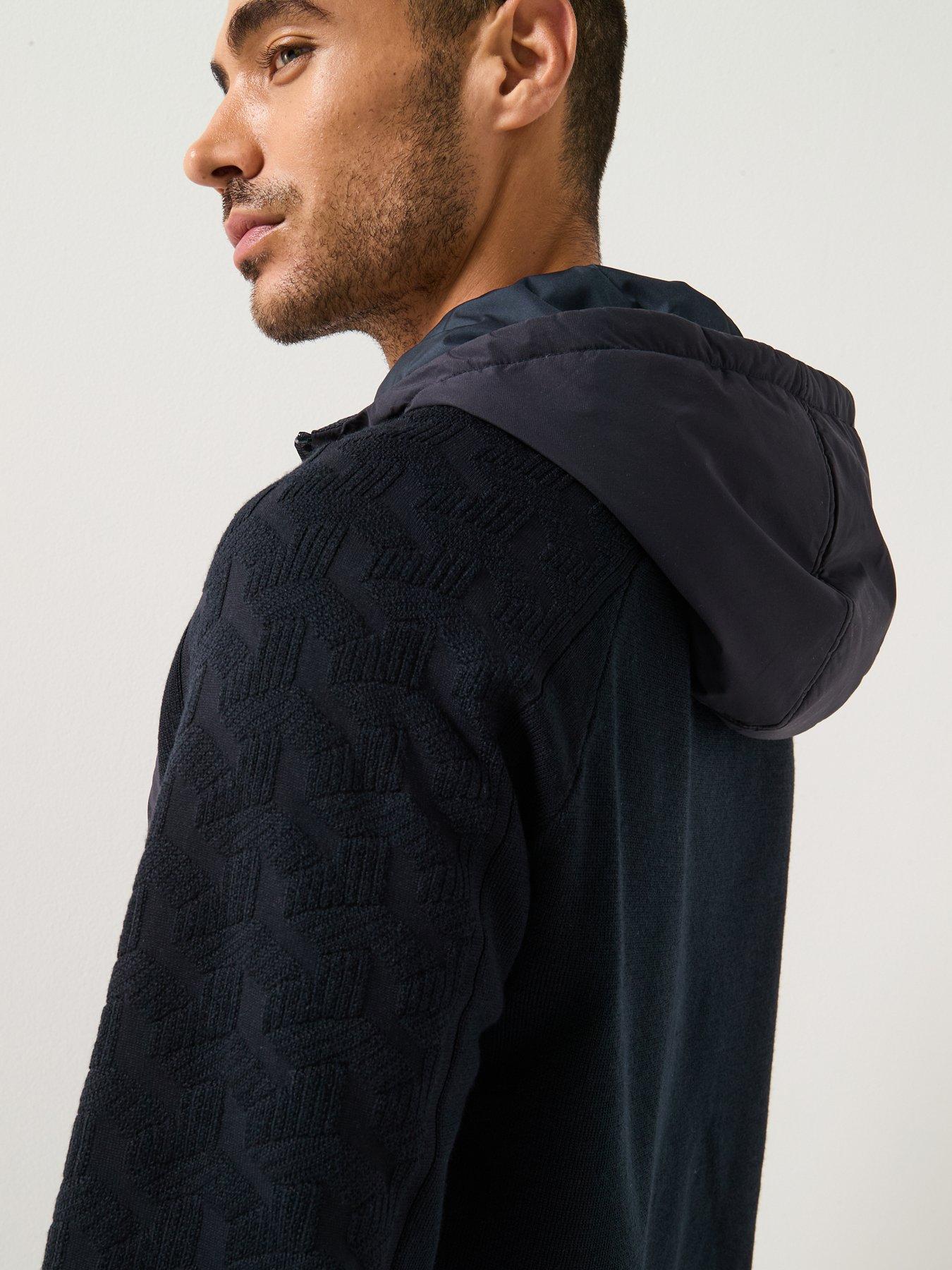Image 4 of 5 of BOSS Mirror Hybrid Regular Fit Hooded Knitted Jacket&nbsp;- Navy