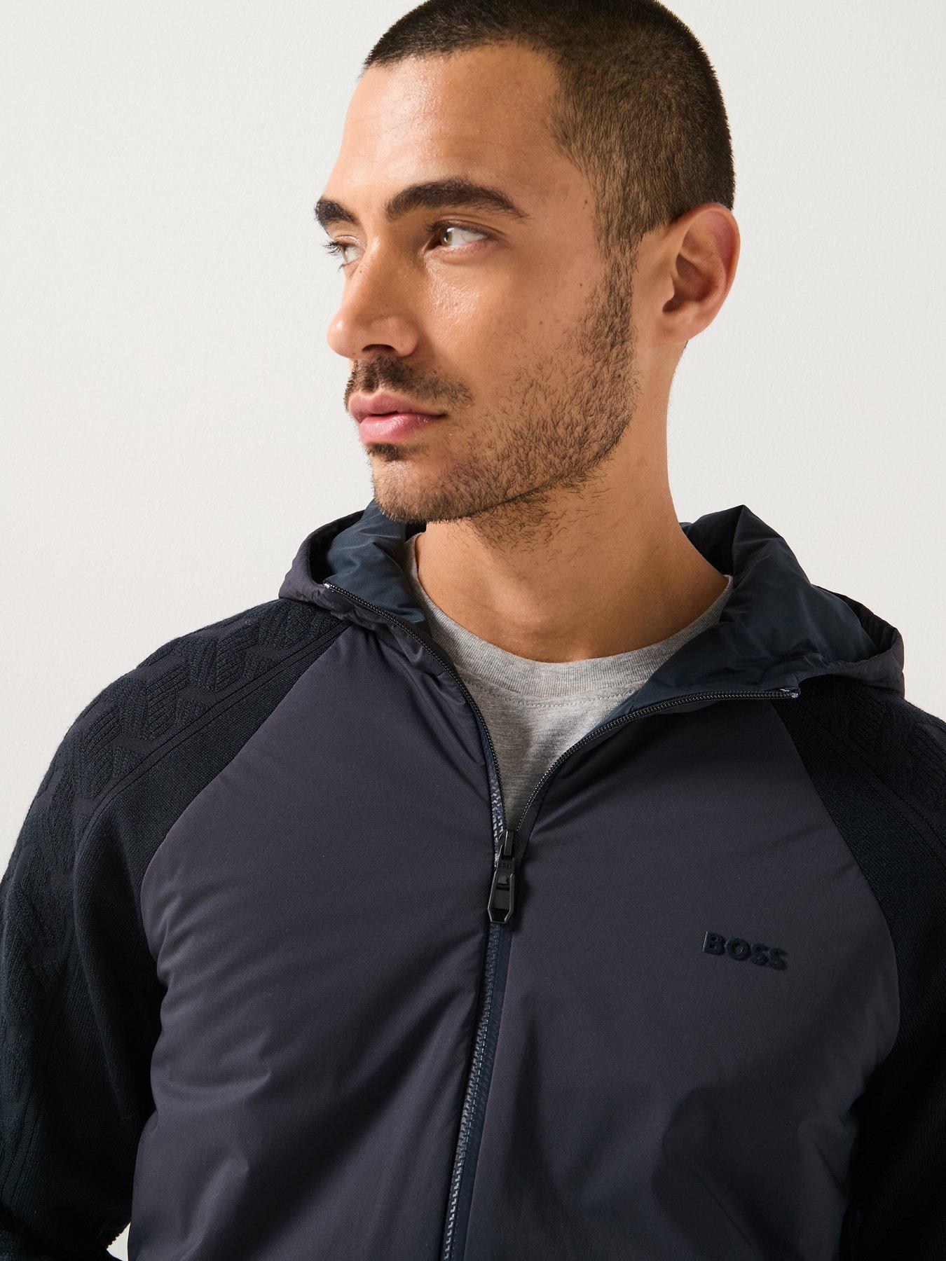 Image 5 of 5 of BOSS Mirror Hybrid Regular Fit Hooded Knitted Jacket&nbsp;- Navy