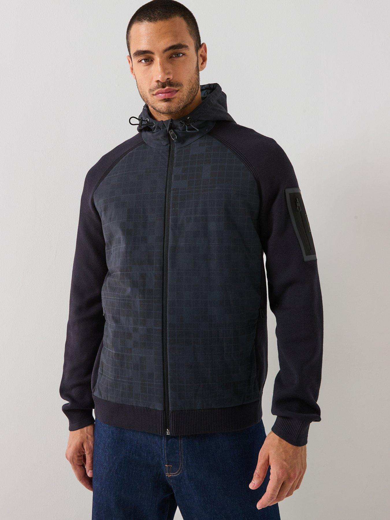 BOSS: Clash Hybrid Regular Fit Hooded Knitted Jacket - Navy