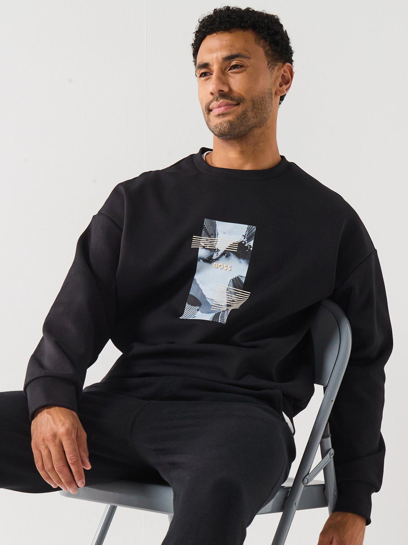 Image 1 of 6 of BOSS Stenson Zone Oversize Fit City Crew Sweatshirt - Black