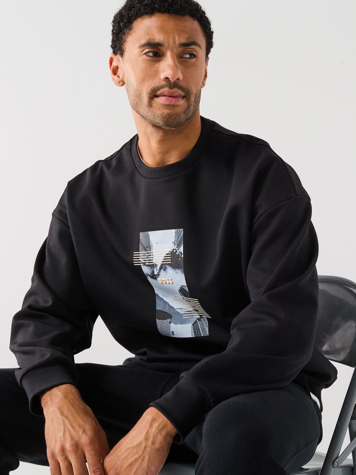 Image 6 of 6 of BOSS Stenson Zone Oversize Fit City Crew Sweatshirt - Black