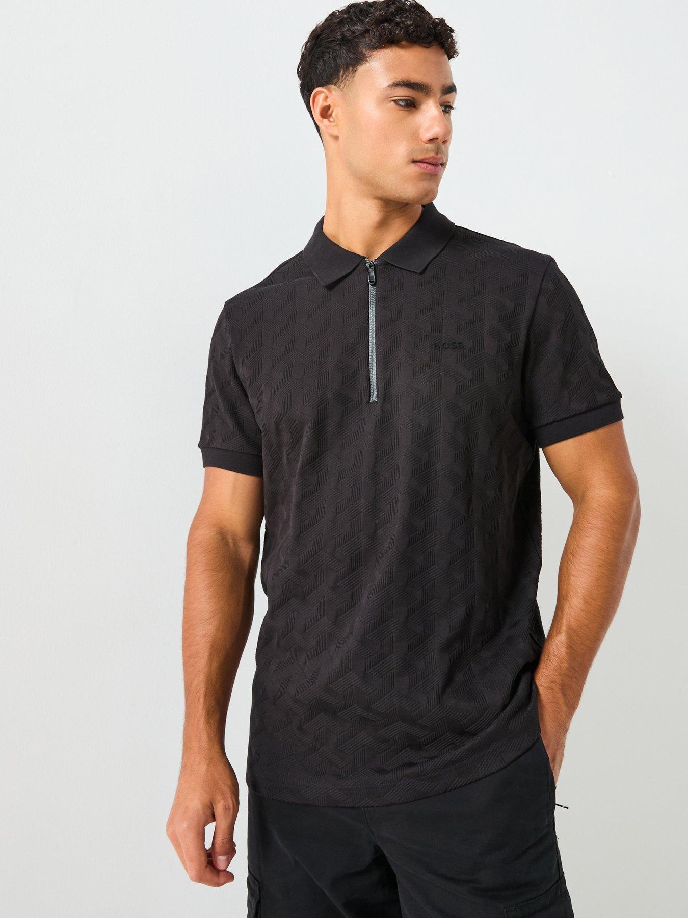BOSS Mirror Quarter Zip Relaxed Fit Polo Shirt - Black