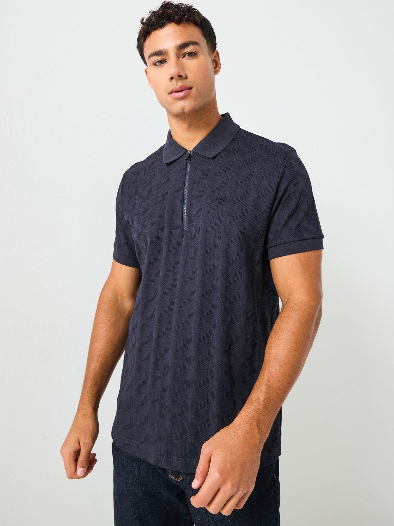 BOSS Mirror Quarter Zip Relaxed Fit Polo Shirt - Navy