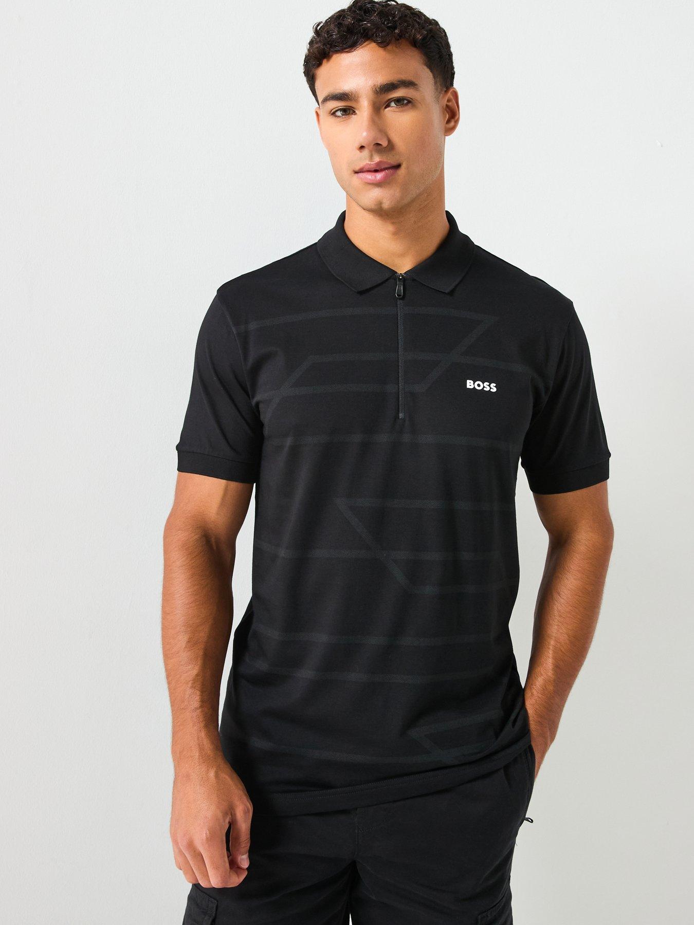 BOSS Philix Slim Fit Zip Cotton Polo Shirt - Black