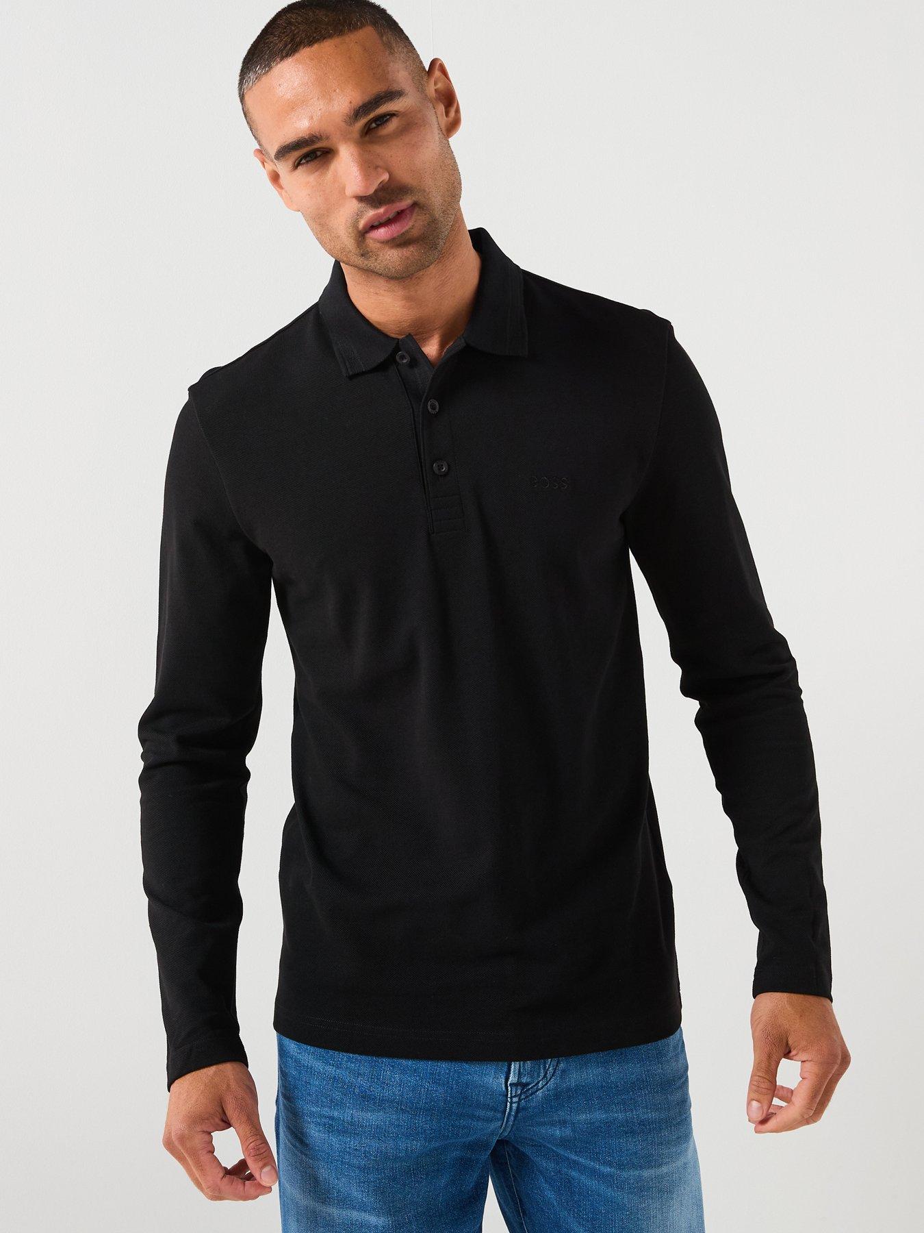 BOSS Plisy Long Sleeve Polo Shirt Black Very