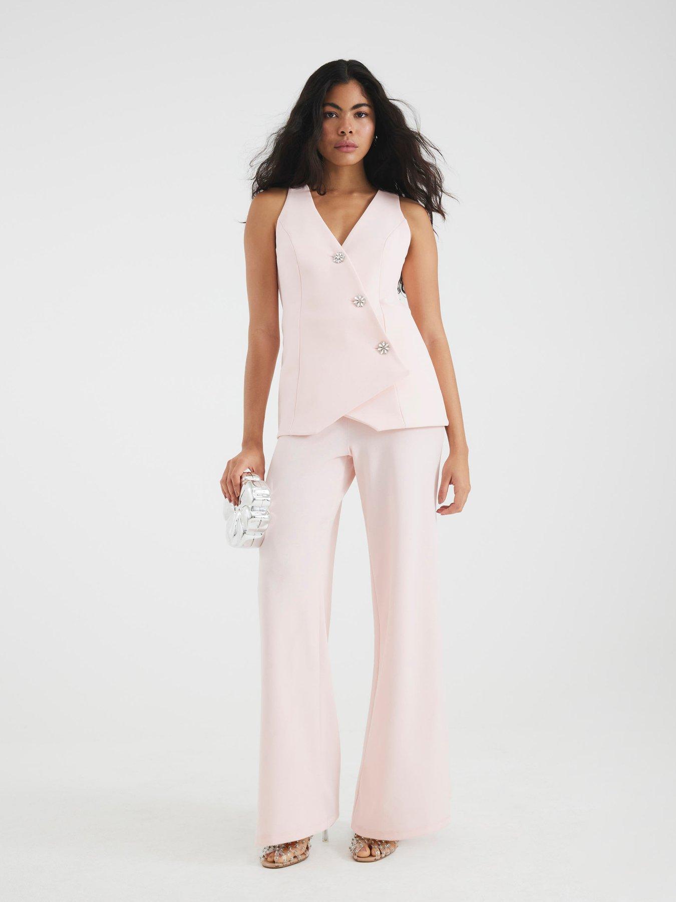 Image 1 of 4 of River Island Waistcoat Hybrid Jumpsuit - Pink