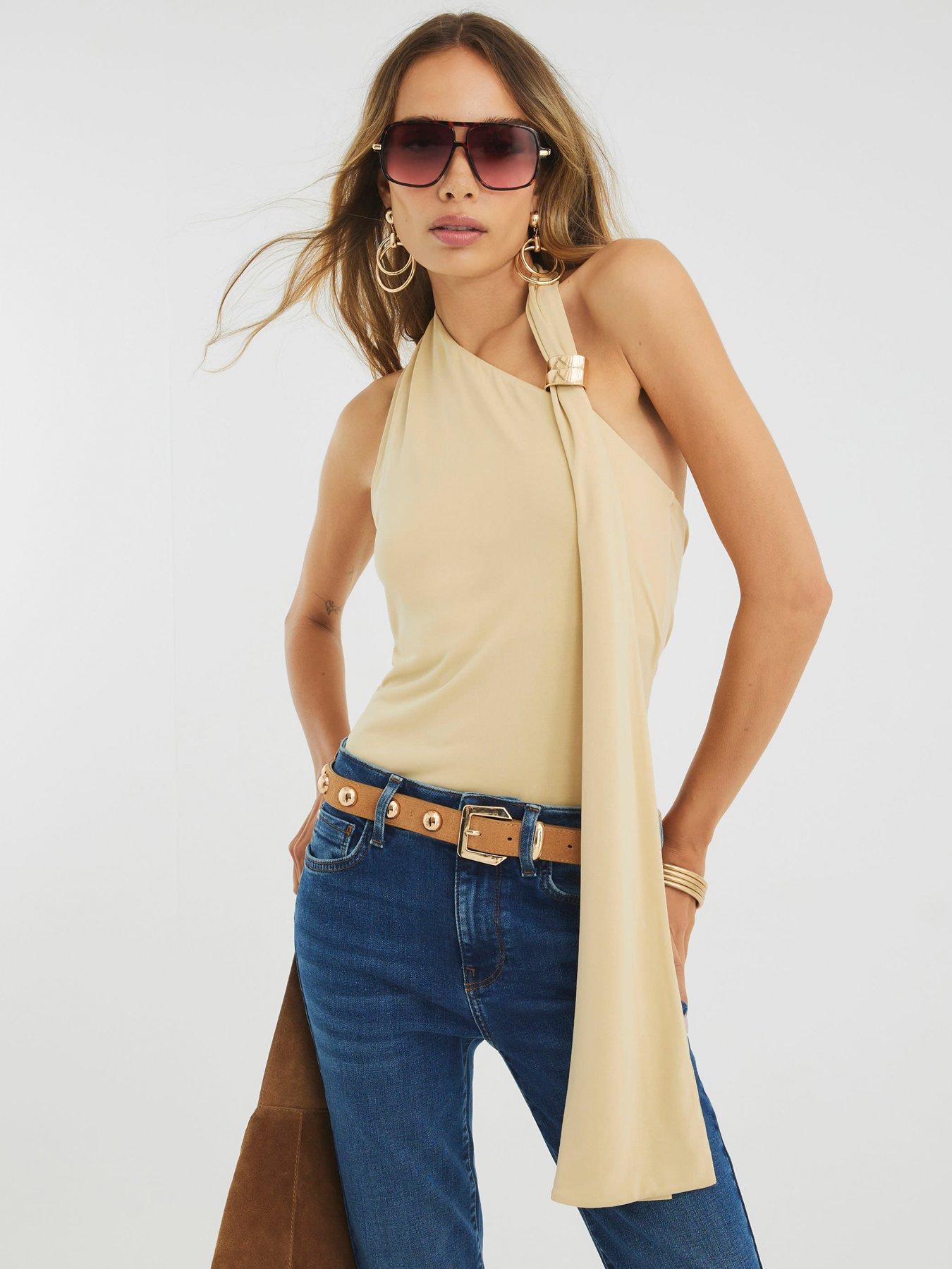Image 4 of 4 of River Island Scarf Neck Trim Top - Cream