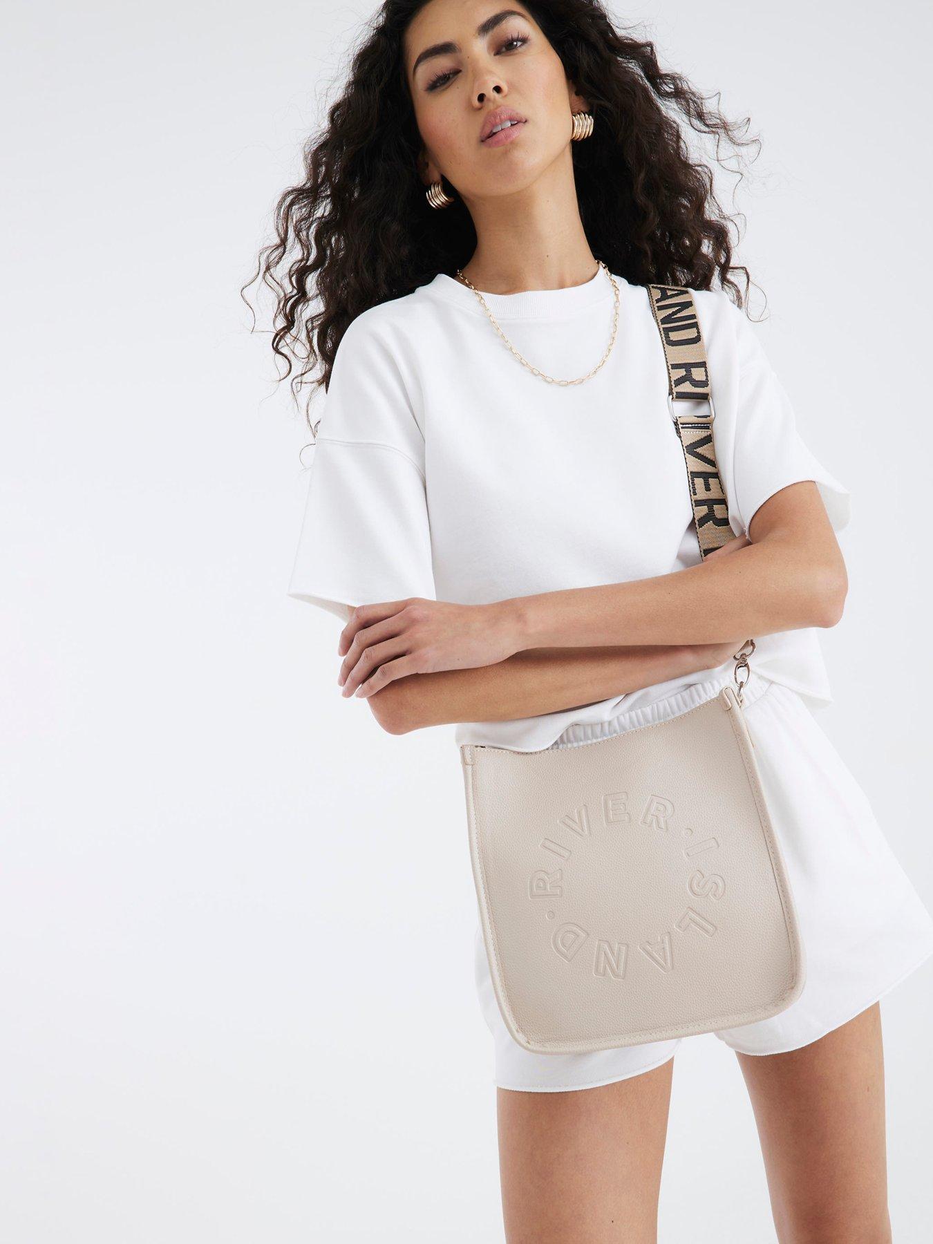 River Island 2719 Med Logo Messenger Bag - Beige