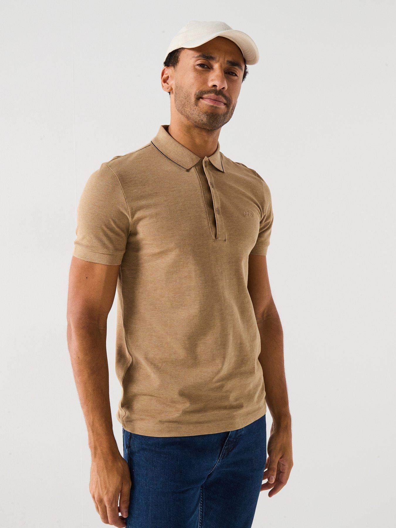 BOSS: Paule 4 Placket Mono Comfort Fit Polo Shirt - Dark Beige