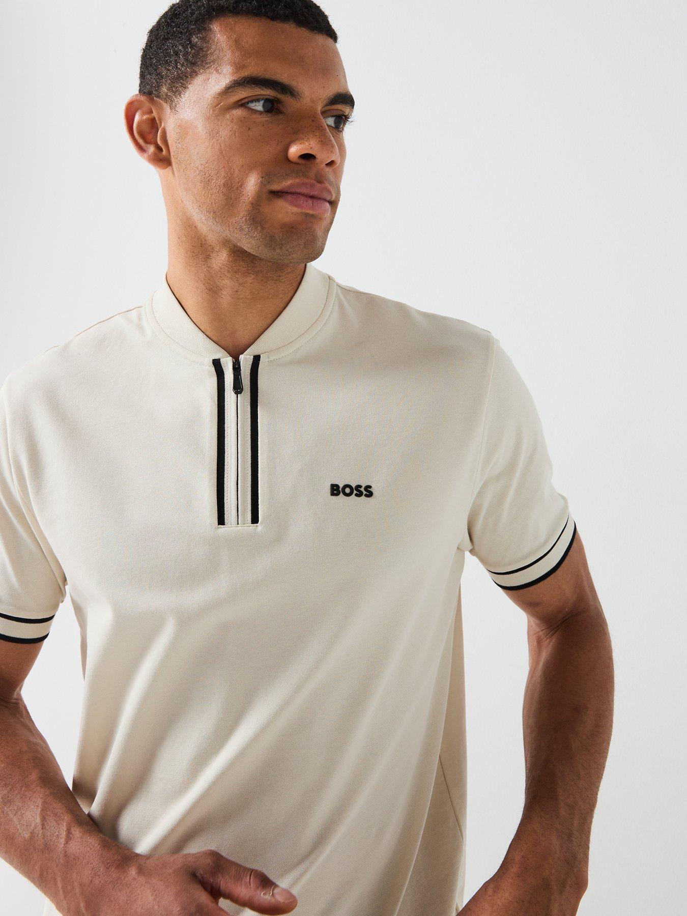BOSS Pariq Regular Fit Baseball Collar Zip Polo Shirt - Light