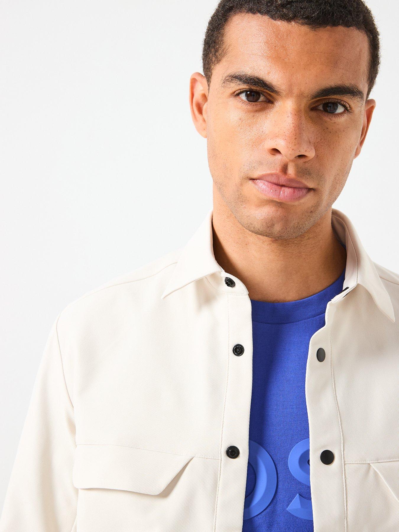 Image 4 of 6 of BOSS Future Relaxed Fit Bb Emblem Button Through Overshirt - Light Beige