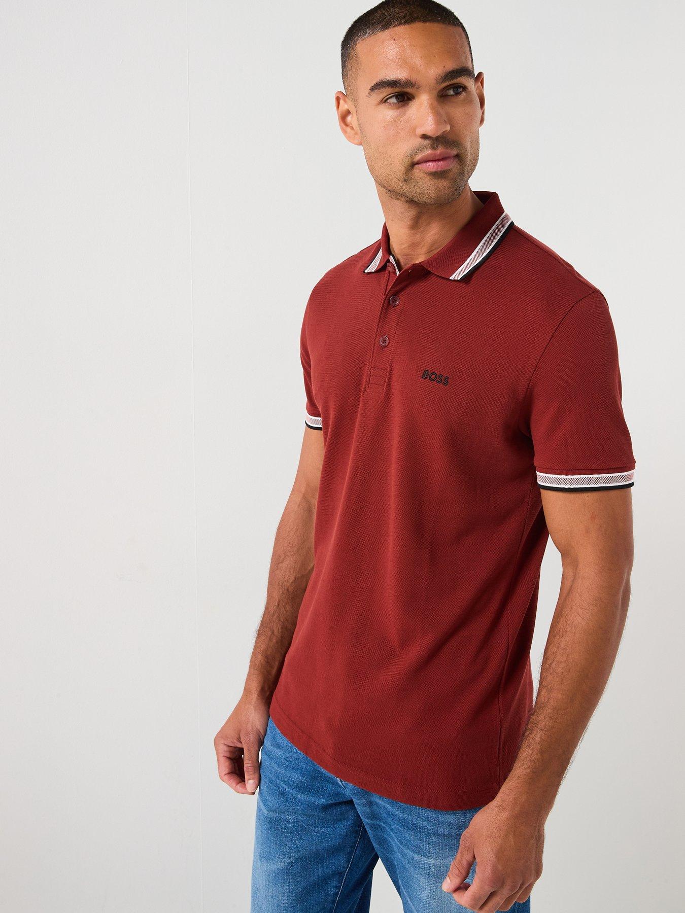 BOSS Paddy Regular Fit Tipping Polo Shirt - Dark Red