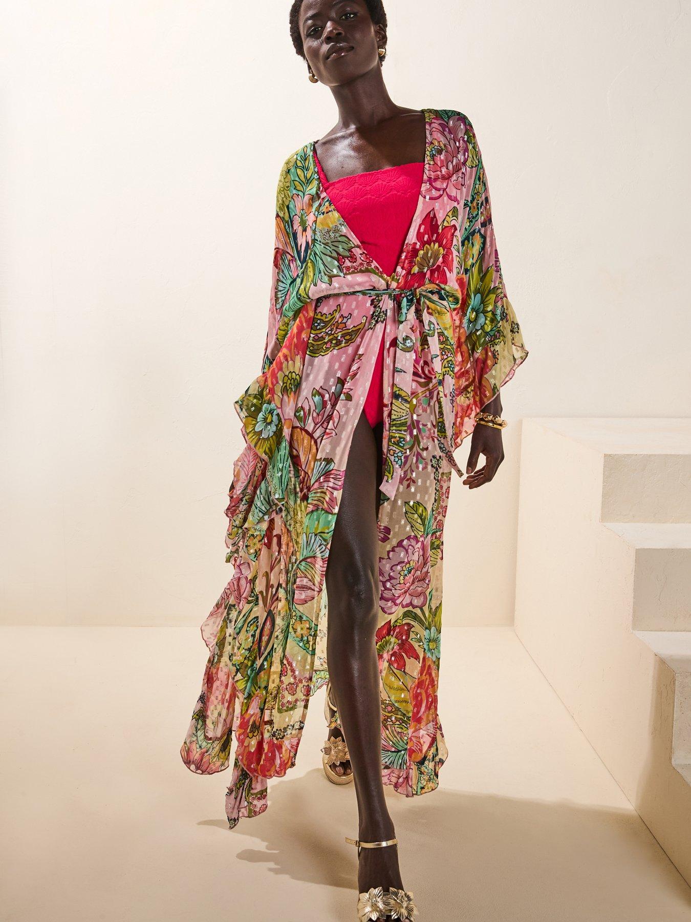 undefined Del Maar Floral Chiffon Kaftan - Pink
