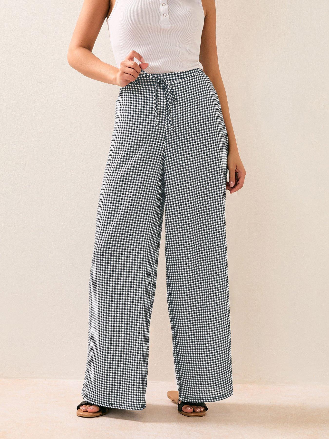 Image 1 of 4 of PixieGirl Petite Gingham Check Wide Leg Trouser - Black