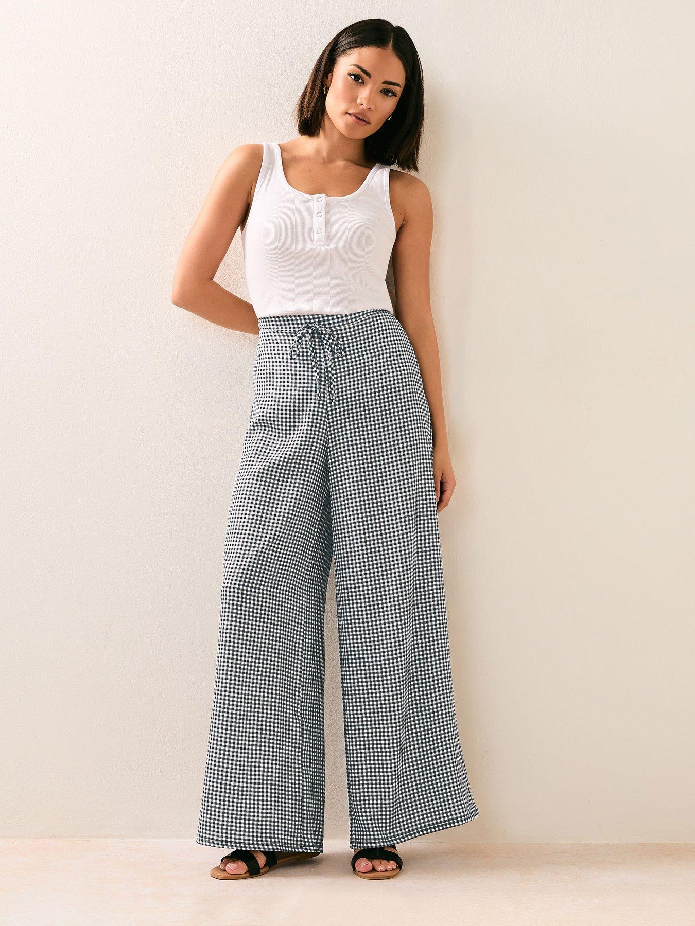 Image 3 of 4 of PixieGirl Petite Gingham Check Wide Leg Trouser - Black