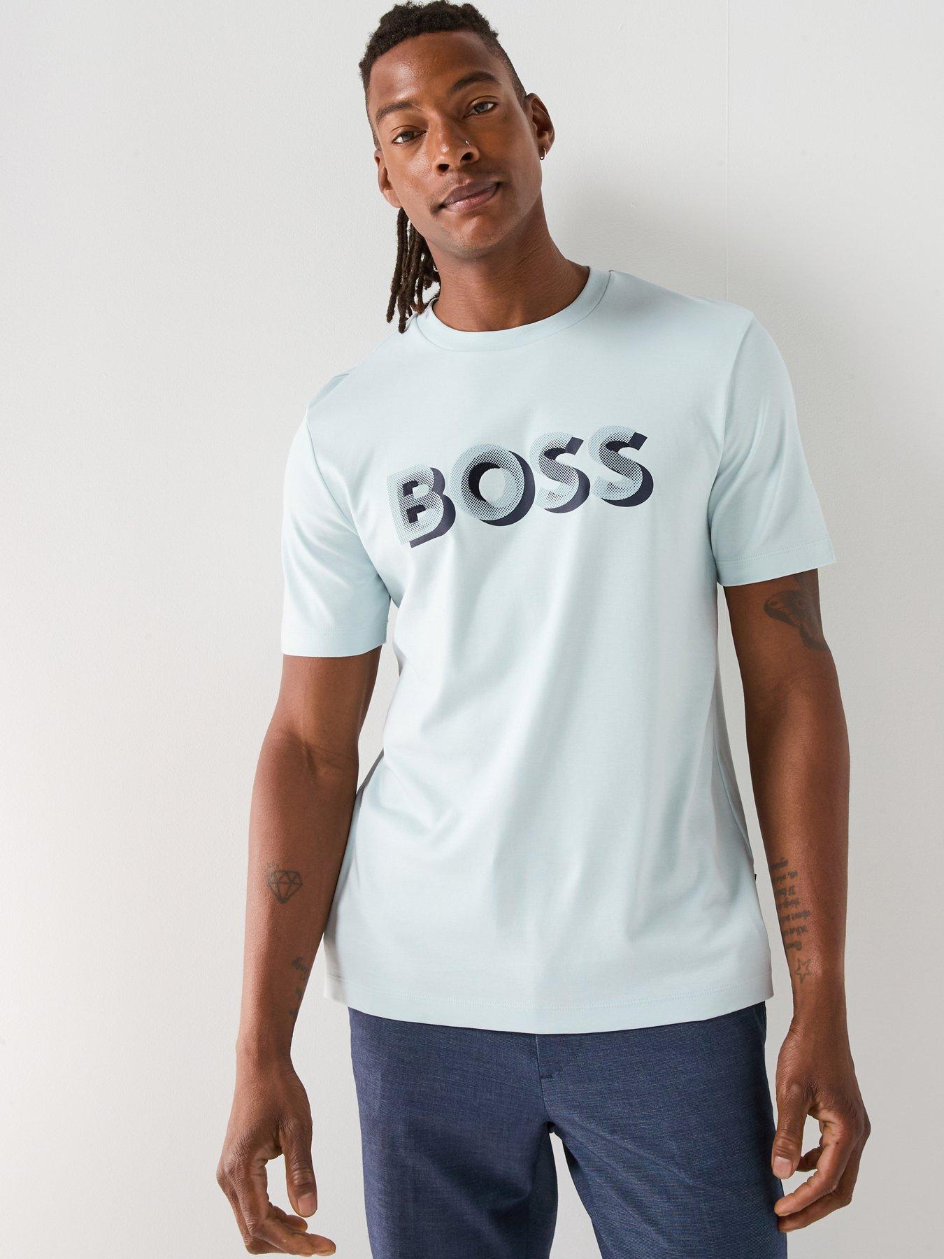 undefined Boss H-thompson 656 Regular Fit Corporate Print T-shirt - Light Blue