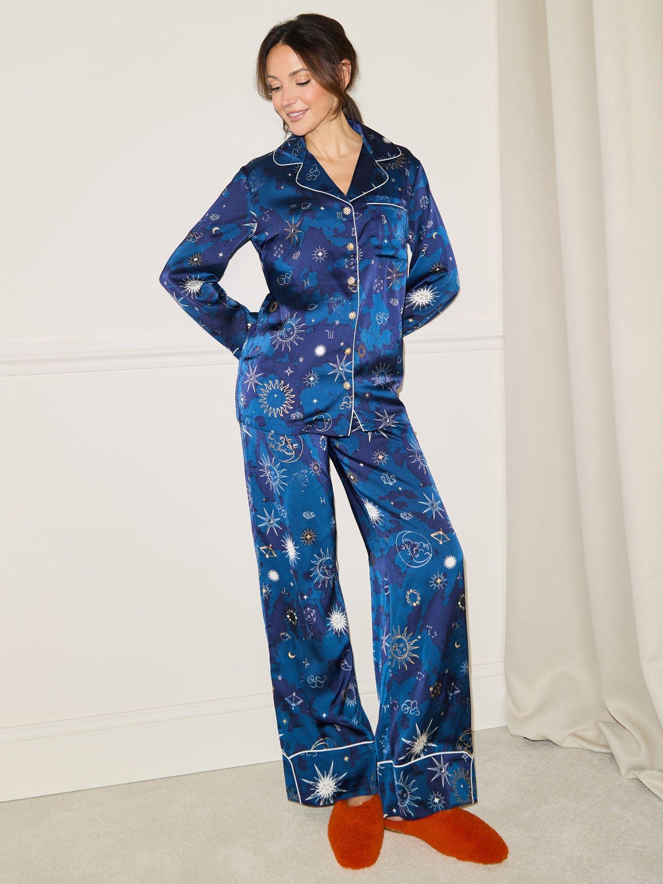 Michelle Keegan Celestial Print Revere PJ Set With Gift Bag - Navy