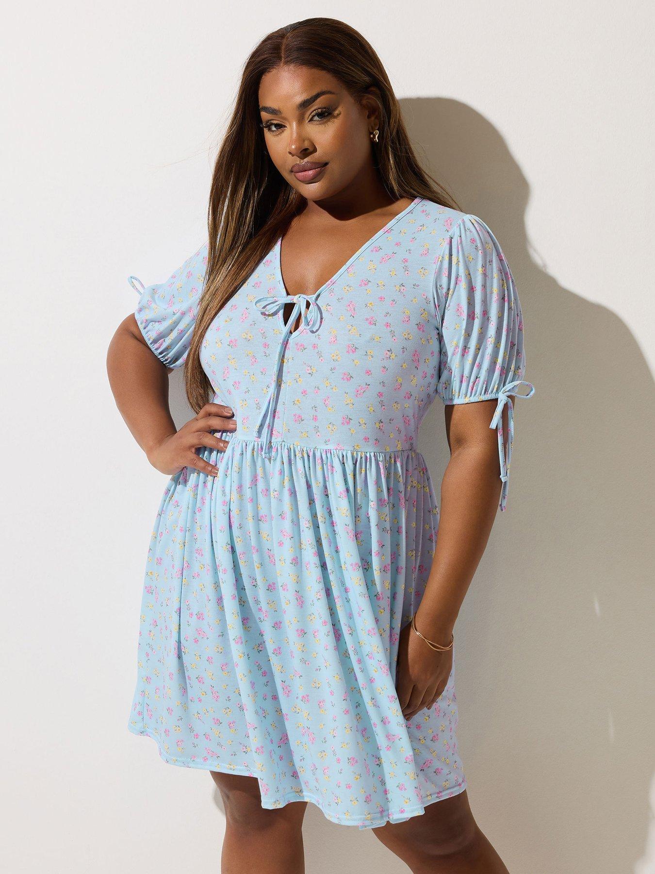undefined Curve Ditsy Tie Dress - Blue