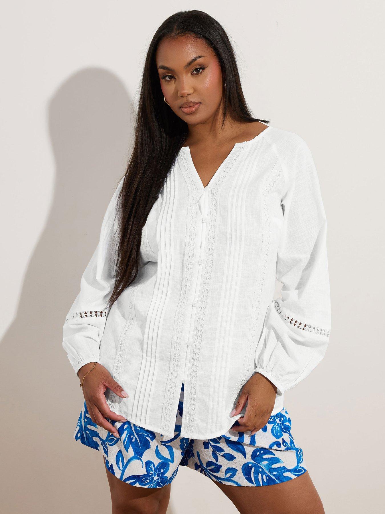undefined Curve Slub Notch Neck Blouse - Natural