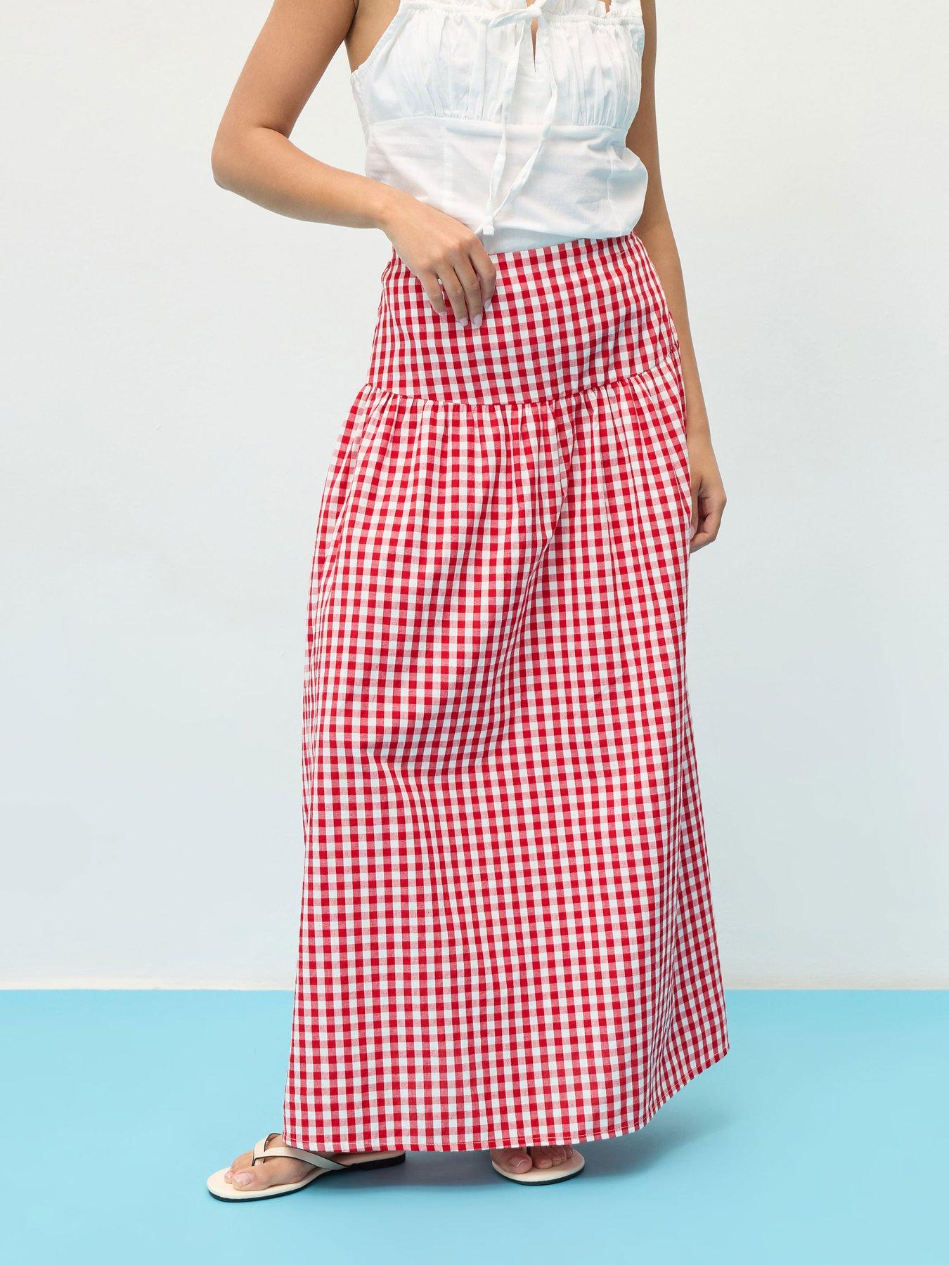 undefined Petite Gingham Check Maxi Skirt