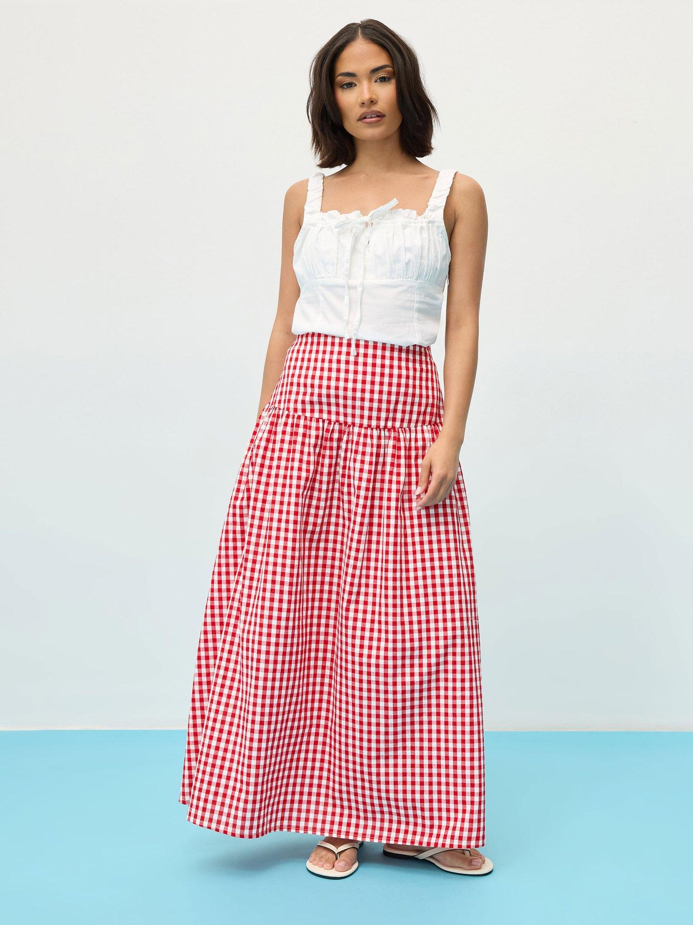 Image 3 of 6 of PixieGirl Petite Gingham Check Maxi Skirt