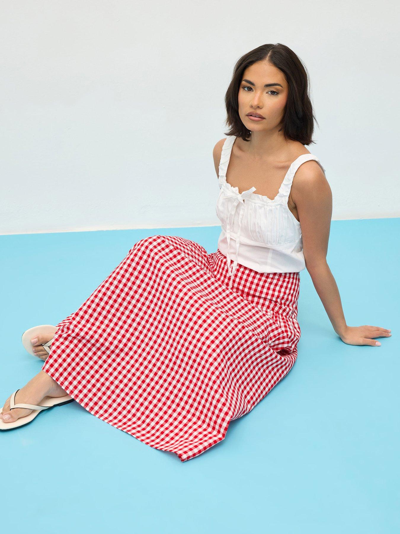 Image 4 of 6 of PixieGirl Petite Gingham Check Maxi Skirt