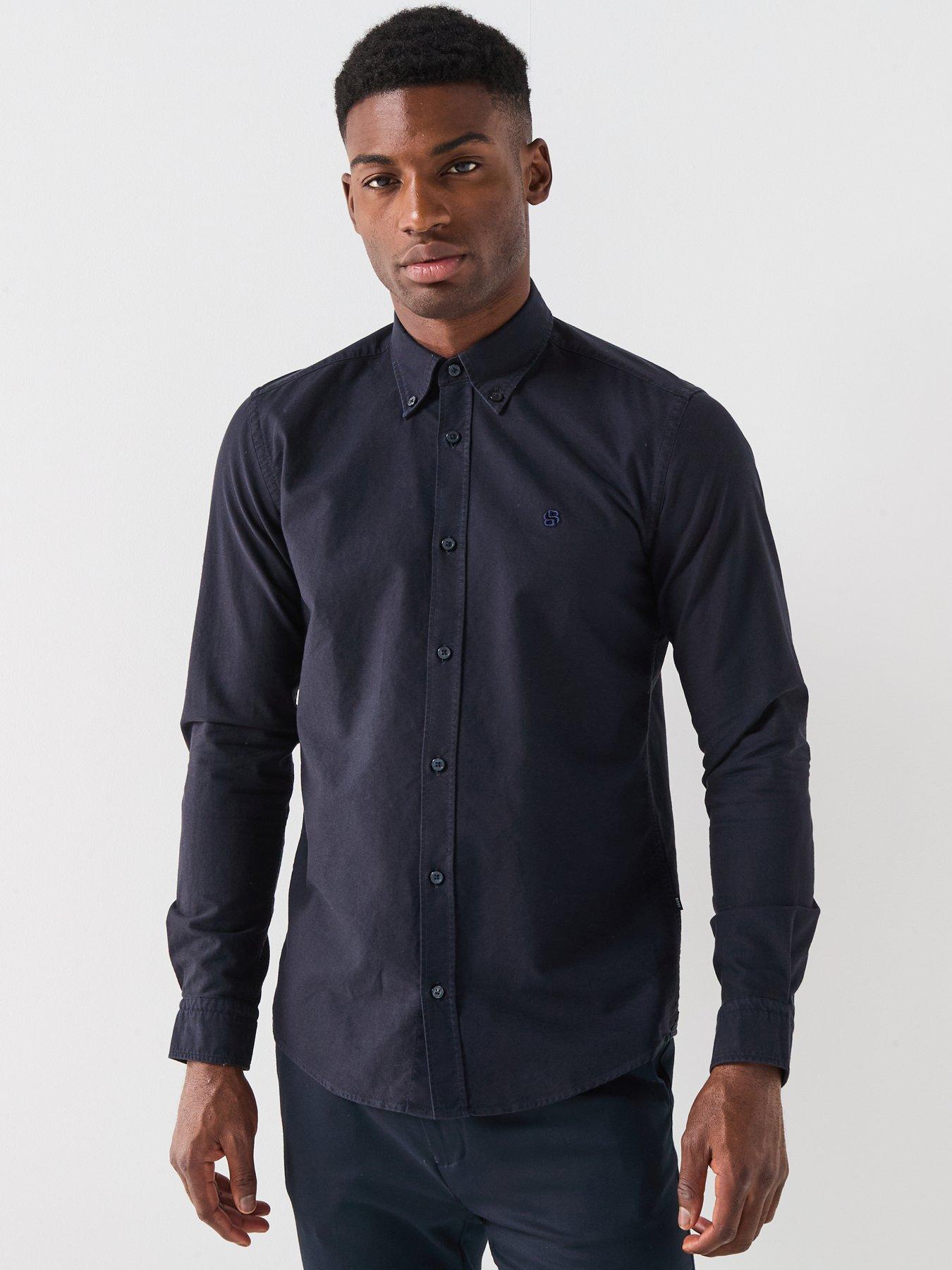 undefined Slim Long Sleeve Oxford Shirt - Navy