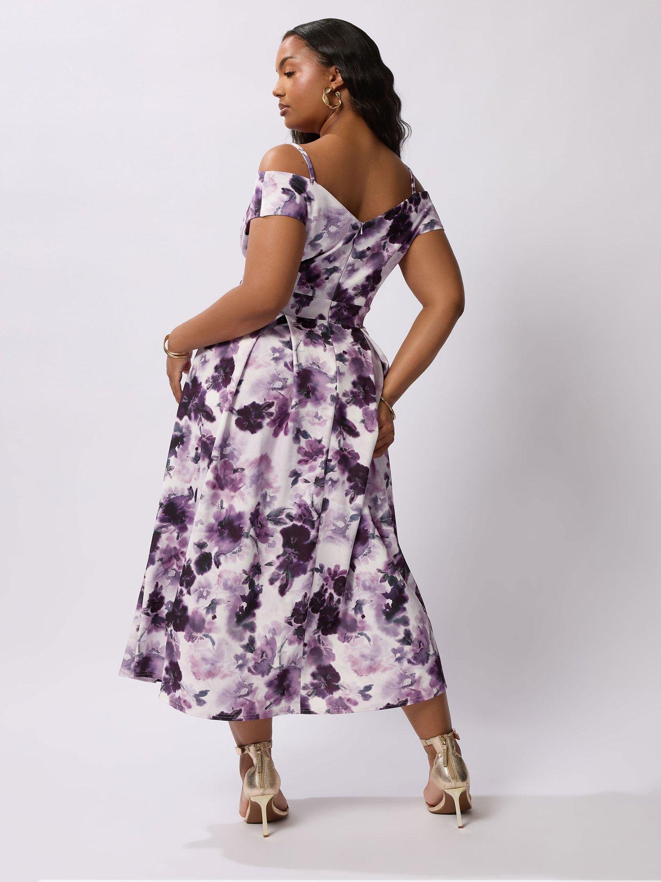 Image 2 of 5 of Yours Curve Floral Bardot Midaxi Dress - Purple