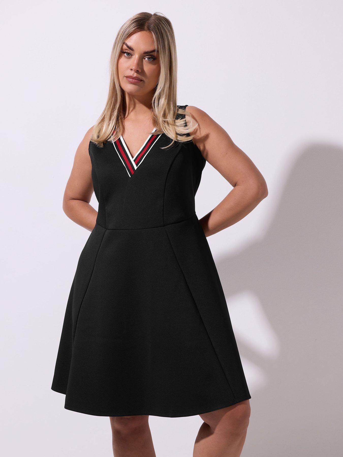 Yours Curve V Neck Skater Dress Black Very