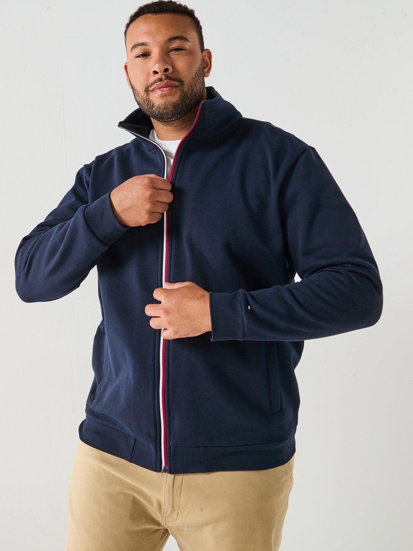 undefined Big  &  Tall Global Stripe Zip Through Track Top - Navy