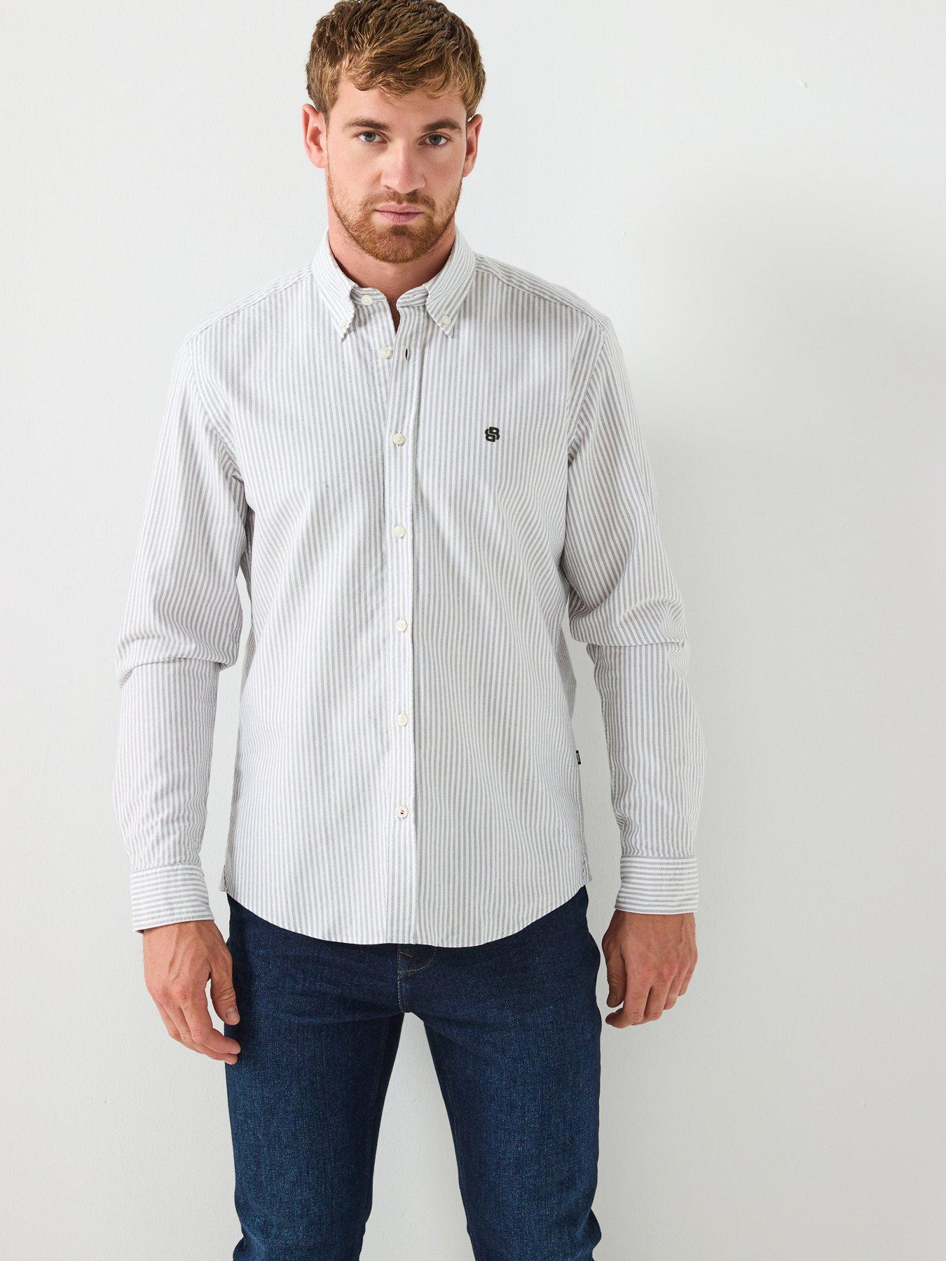 BOSS H-liam Striped Regular Fit Oxford Shirt - Khaki