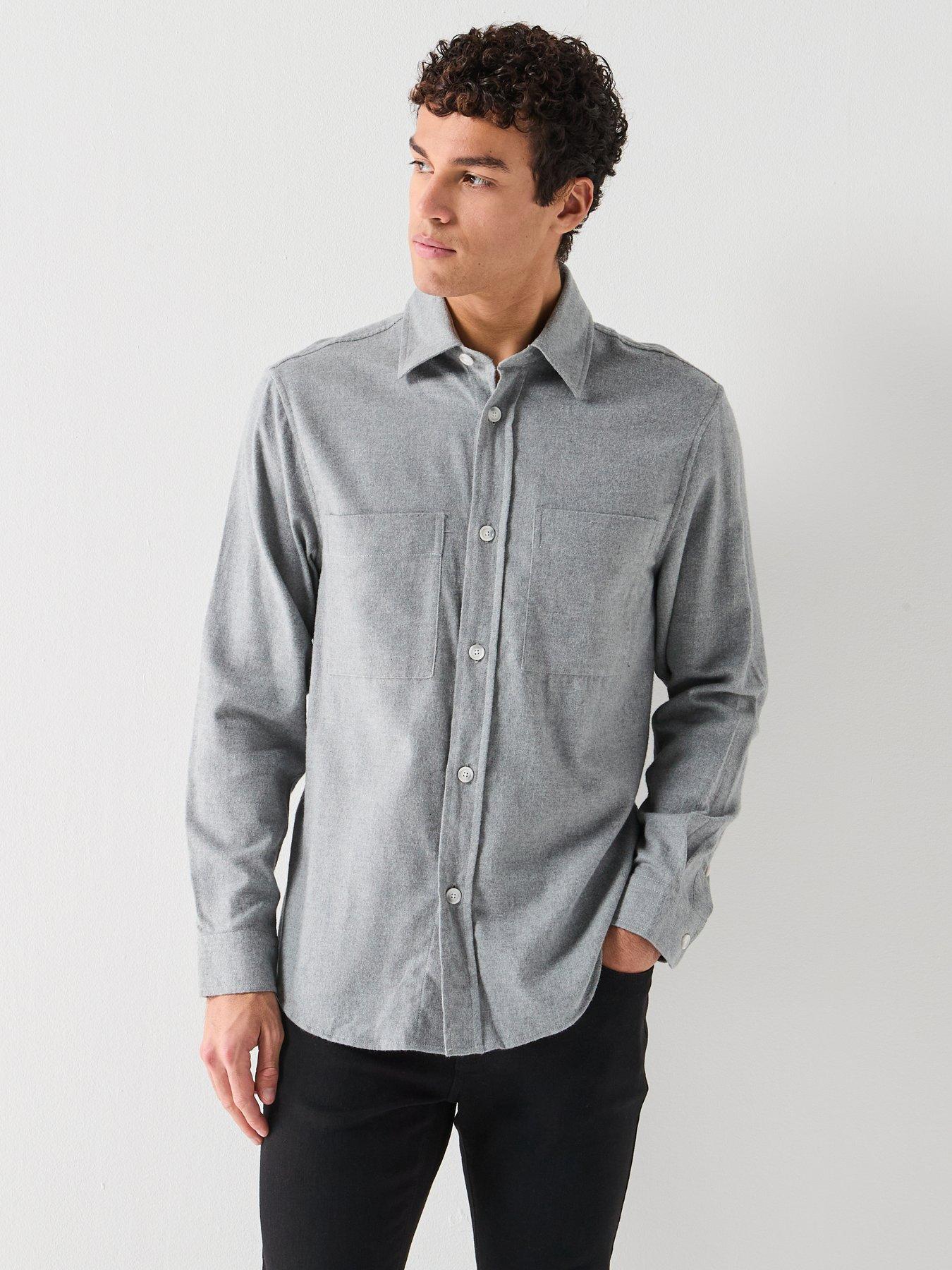 BOSS C-Owen 2 Pocket Relaxed Fit Flannel Overshirt - Grey