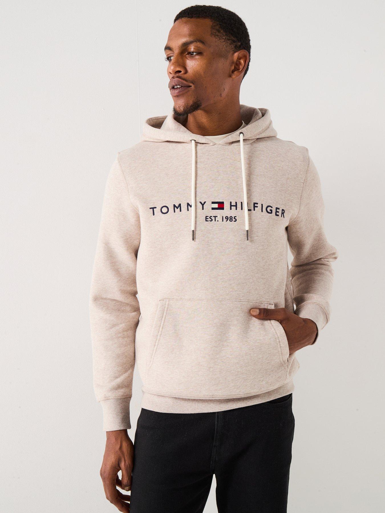 Tommy Hilfiger Linear Chest Logo Hoodie - Natural
